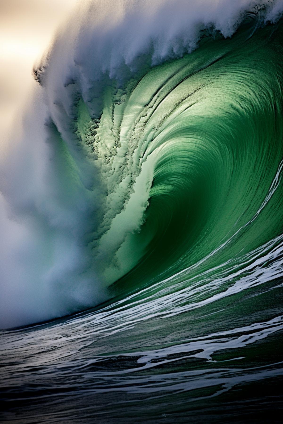 Enormous catastrophic ocean waves in the middle of hurricane epic frightening breathtaking photo