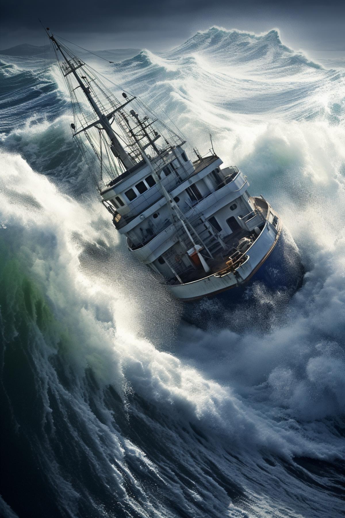 Vessel dying in open ocean hopelessness hurricane enormous waves
