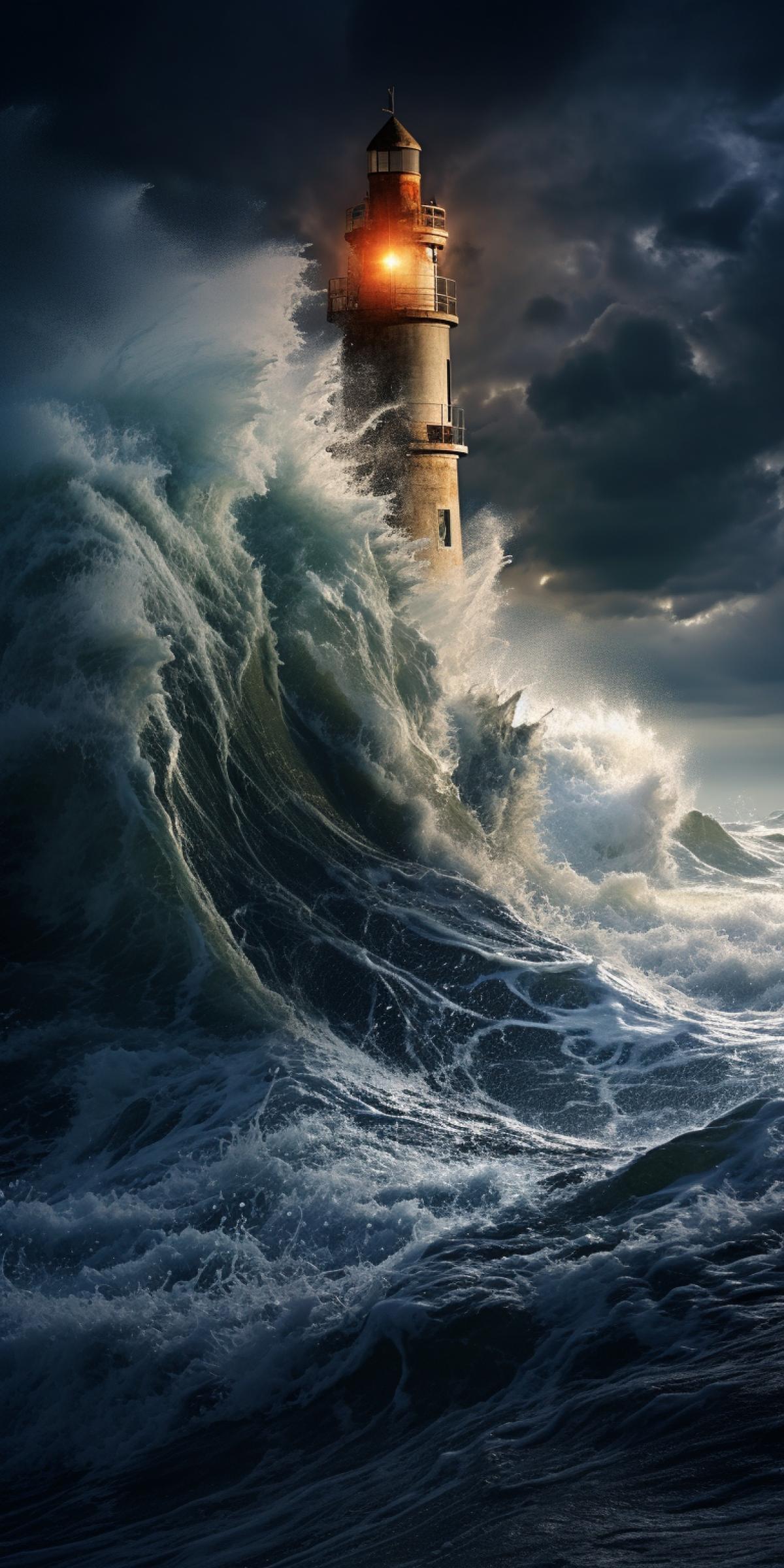 breathtaking photo, tornado over the ocean, lightning, big waves, violence of the elements
