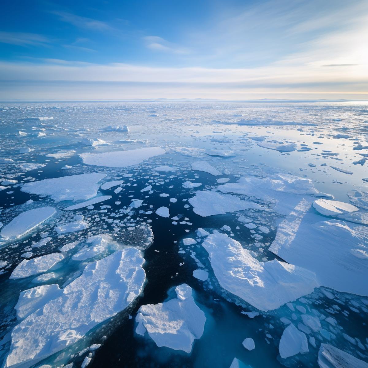 aerial photo view, breathtaking photo, arctic ocean, huge ice floes, calm, peaceful atmosphere
