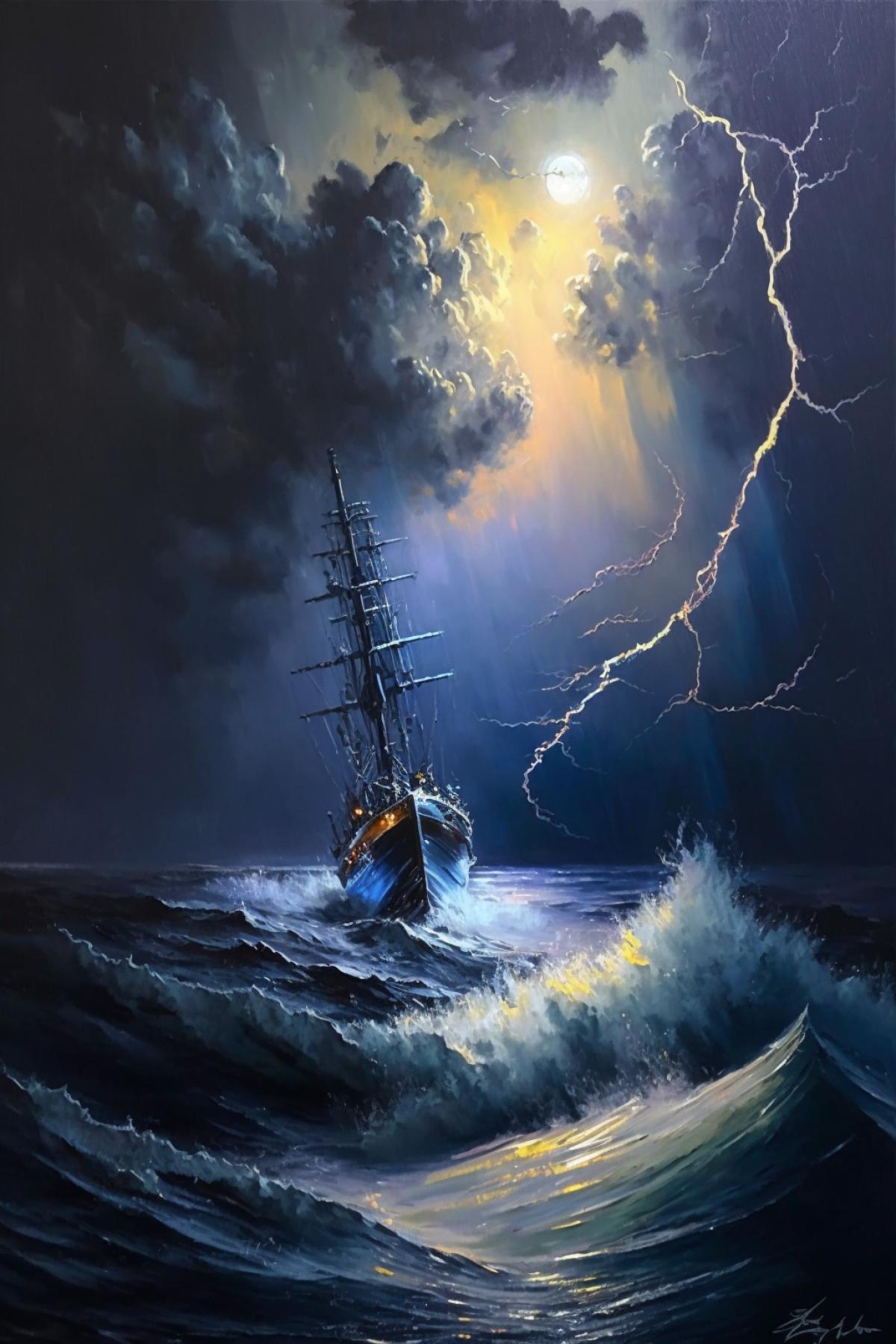 storm at sea, oil painting, painting, large strokes