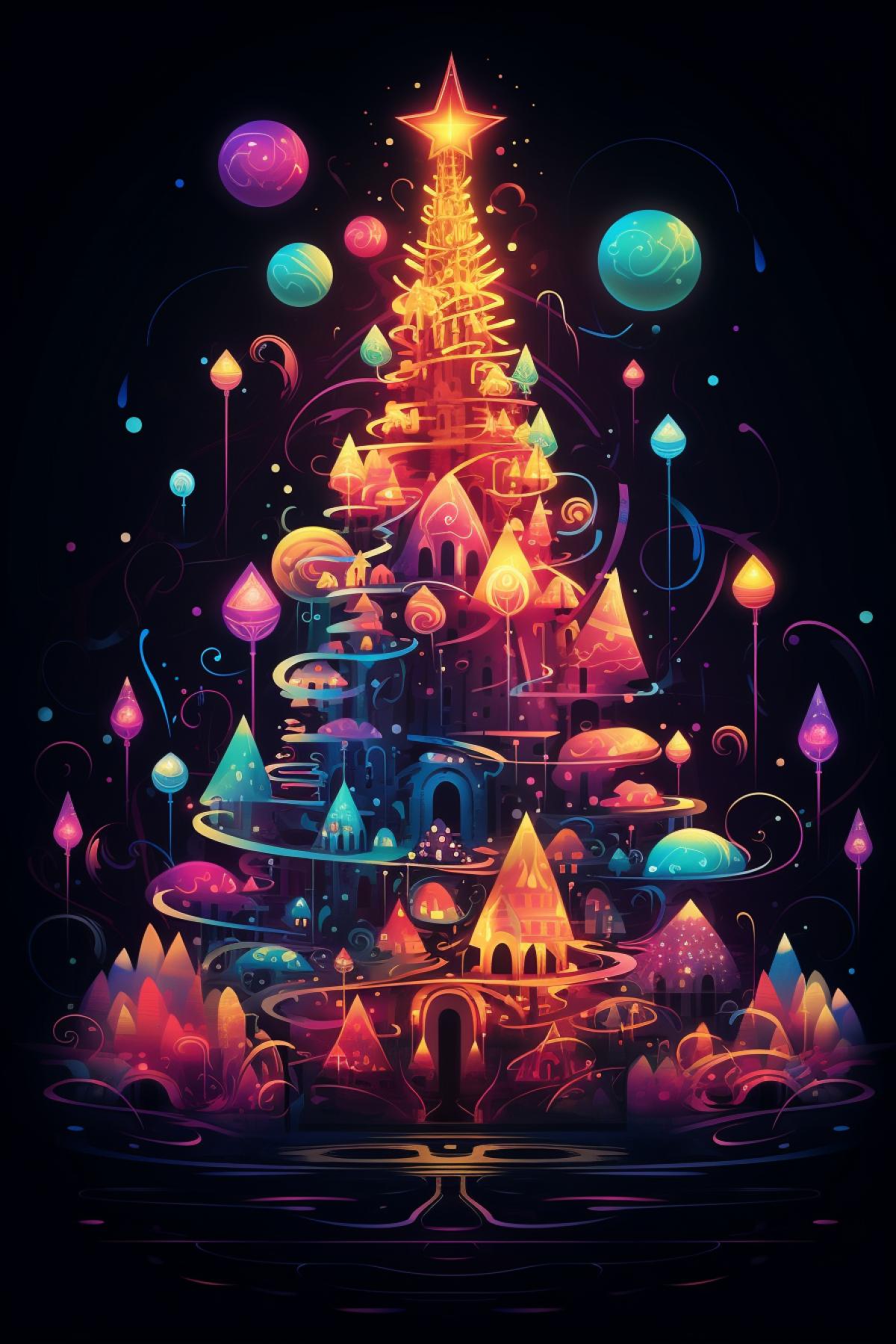 Neon illustration. Christmas theme. Fun, cute, best resolution