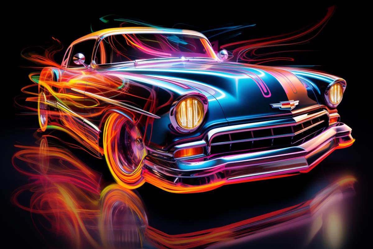 neon line car, vibrant colors,hyper realistic,stylize