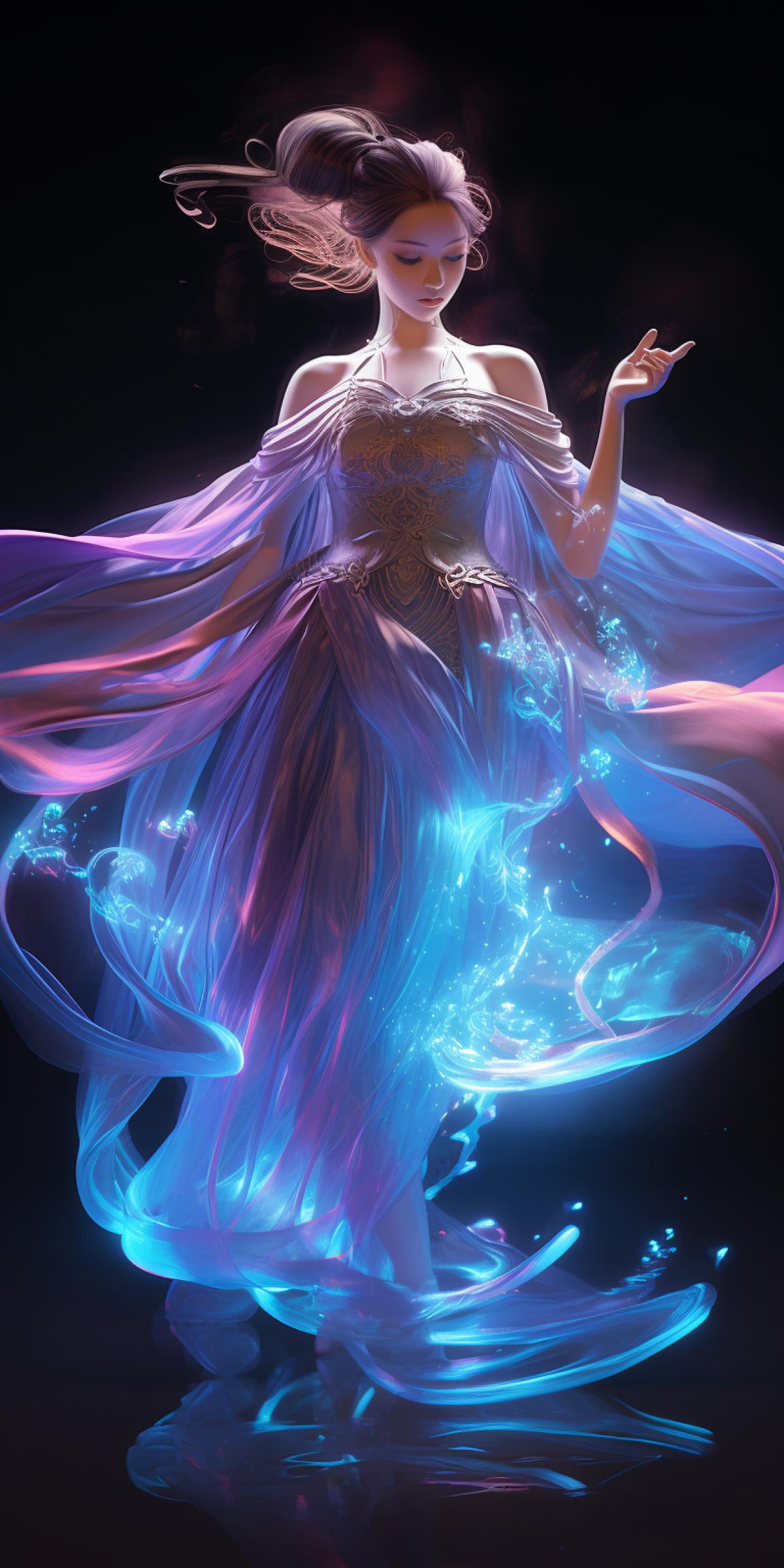 transparent bioluminescent glowing neon 3d vornoi draped in silk :: Ws,Snow,neon, Flying Petals Under The Air,A girl,chinese kung fu dirt,twisted neon energy flow visual effect,cinematic Light, ai japaness most Beautiful Girl ln colorfull neon hanfu,Beautiful neon flower headwear, Arts Style,amazing epic chinese ancient theme,fantasy style