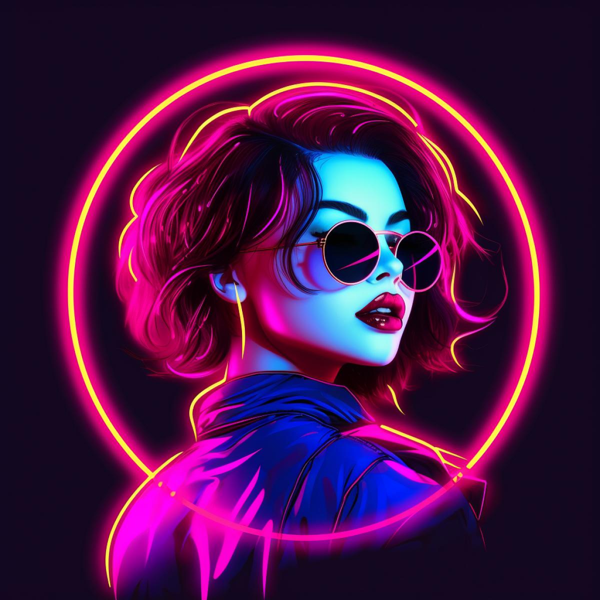 neon outline shape, pin and up girl icon, in the style of neonpunk, minimalist backgrounds, neon, flat, limited shading, daguerreian, american barbizon school, uhd image