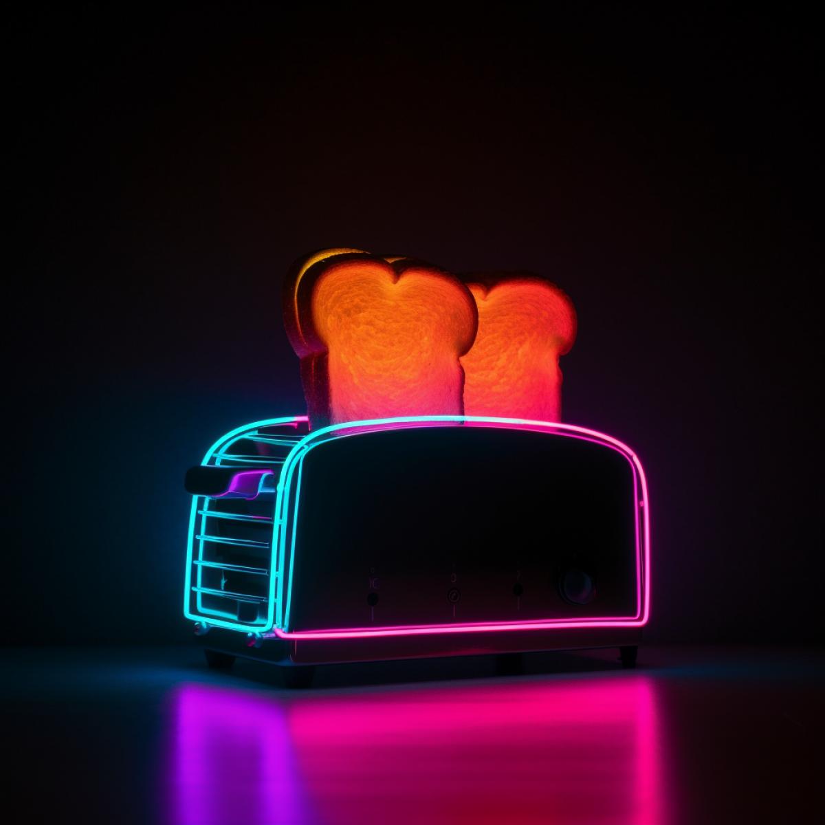 Toaster with bread, neon