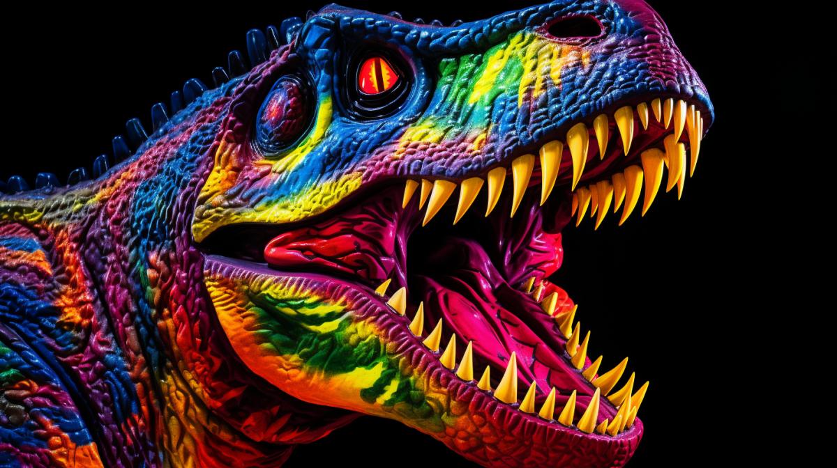 tyrannosaurus rex, in the style of Lite Brite Art, neon lights