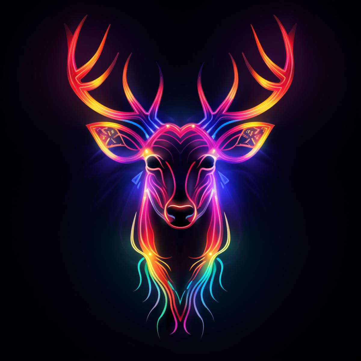 Abstract neon light painting, The reindeer icon, neon outline shape, in the style of neonpunk