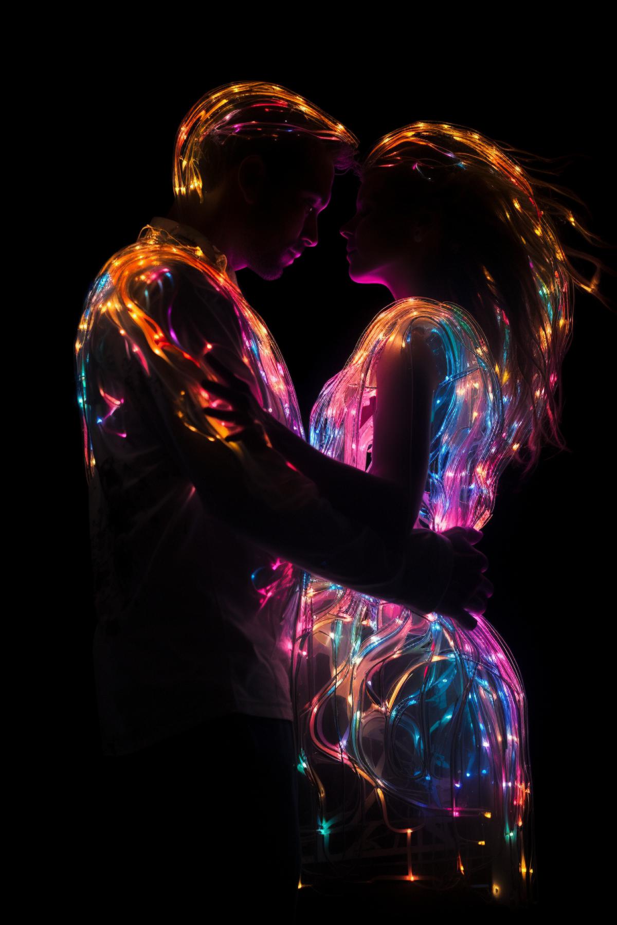 He and she Neon holographic fluorescent love