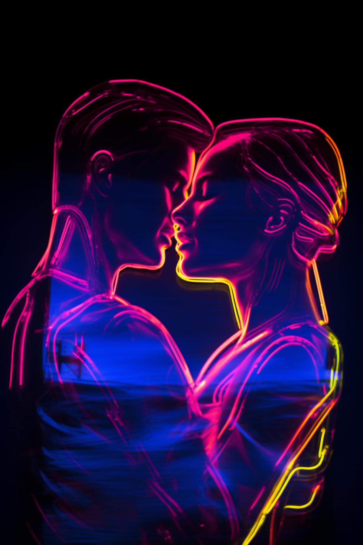 He and she Neon holographic fluorescent love
