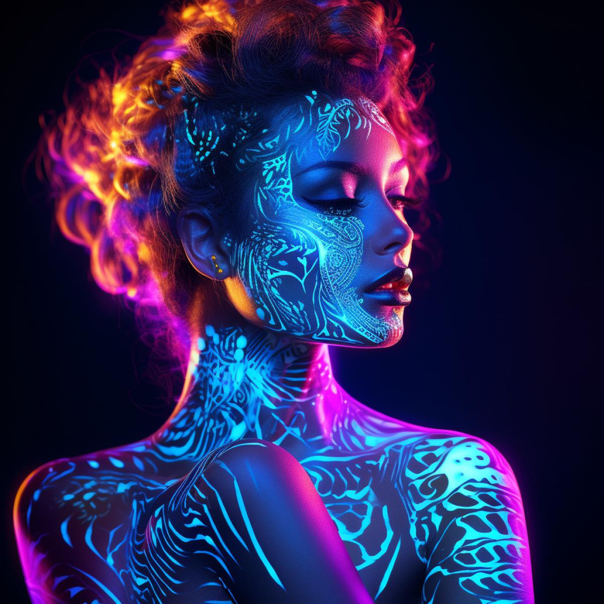 Beautiful woman with neon skin, abstract neon light painting