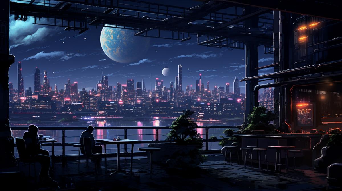 Darkness and neon, the world of a lost future, noir, anime art, the atmosphere of hopelessness and despair, depression, dystopia, high quality, good detail, detail rendering, 4K, arthouse, Evangelion, surrealism