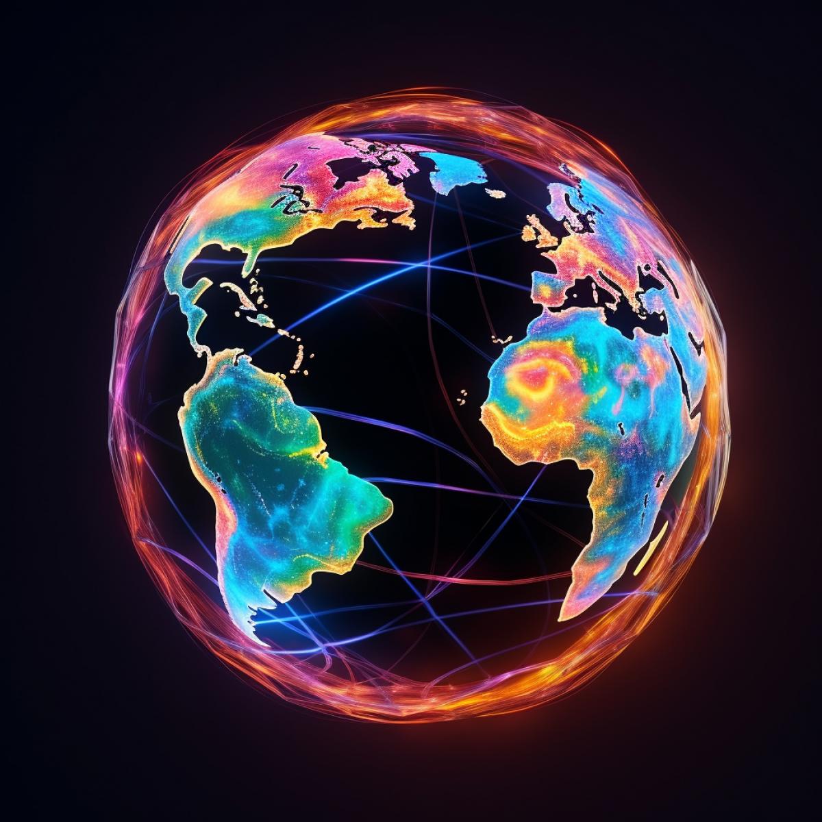 abstract neon light painting, Planet earth in space