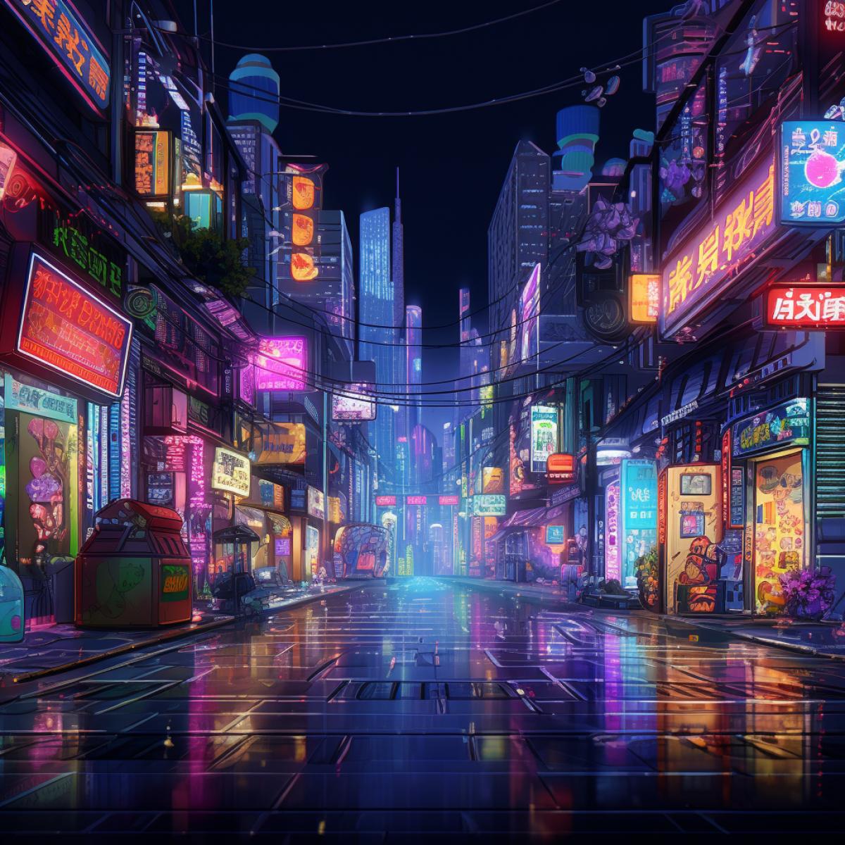Micro pixel art An avenue littered with neon signs City 3D, 4k wallpaper, lots of neon light in the foreground