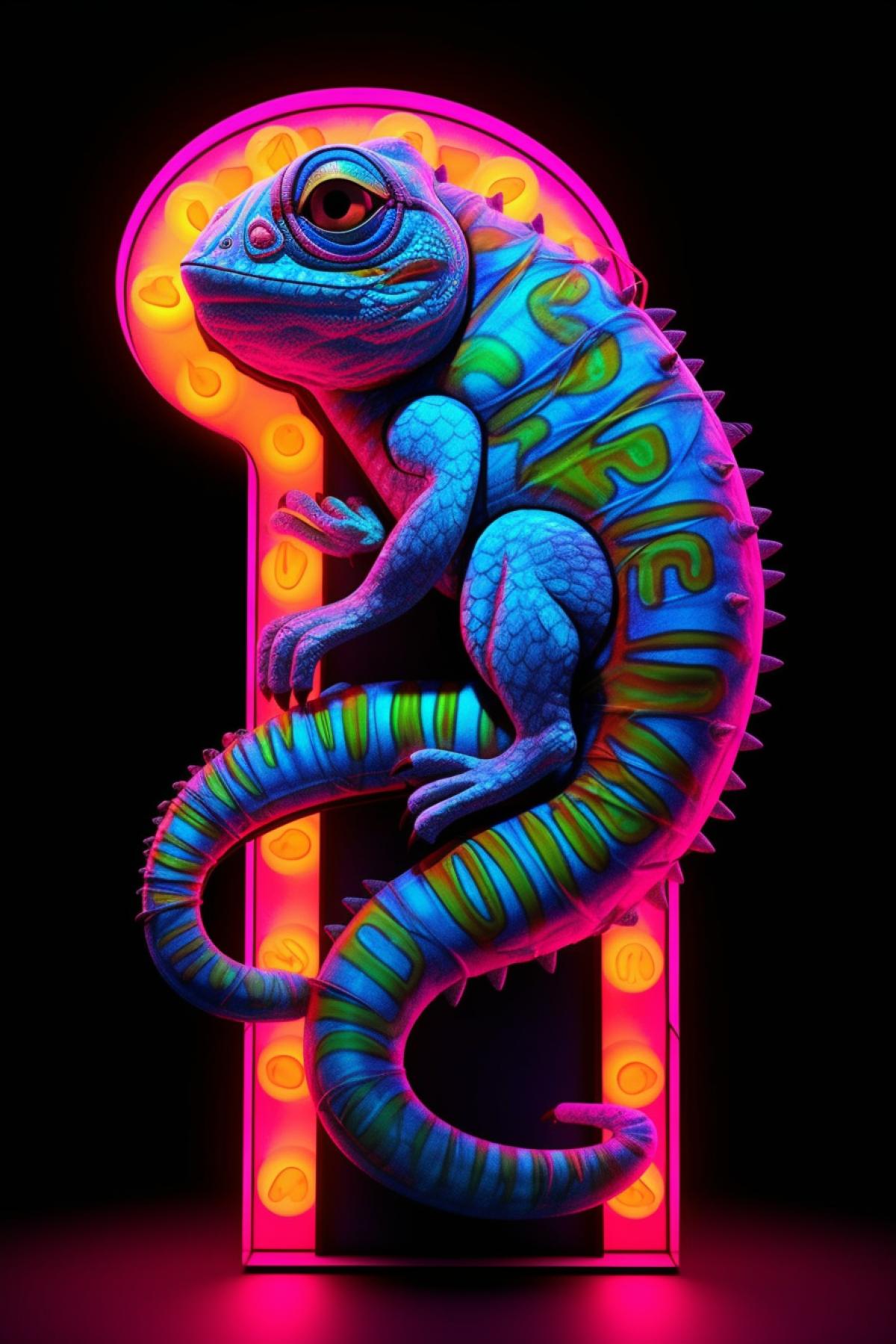 Neon chameleon cartoon sign neon