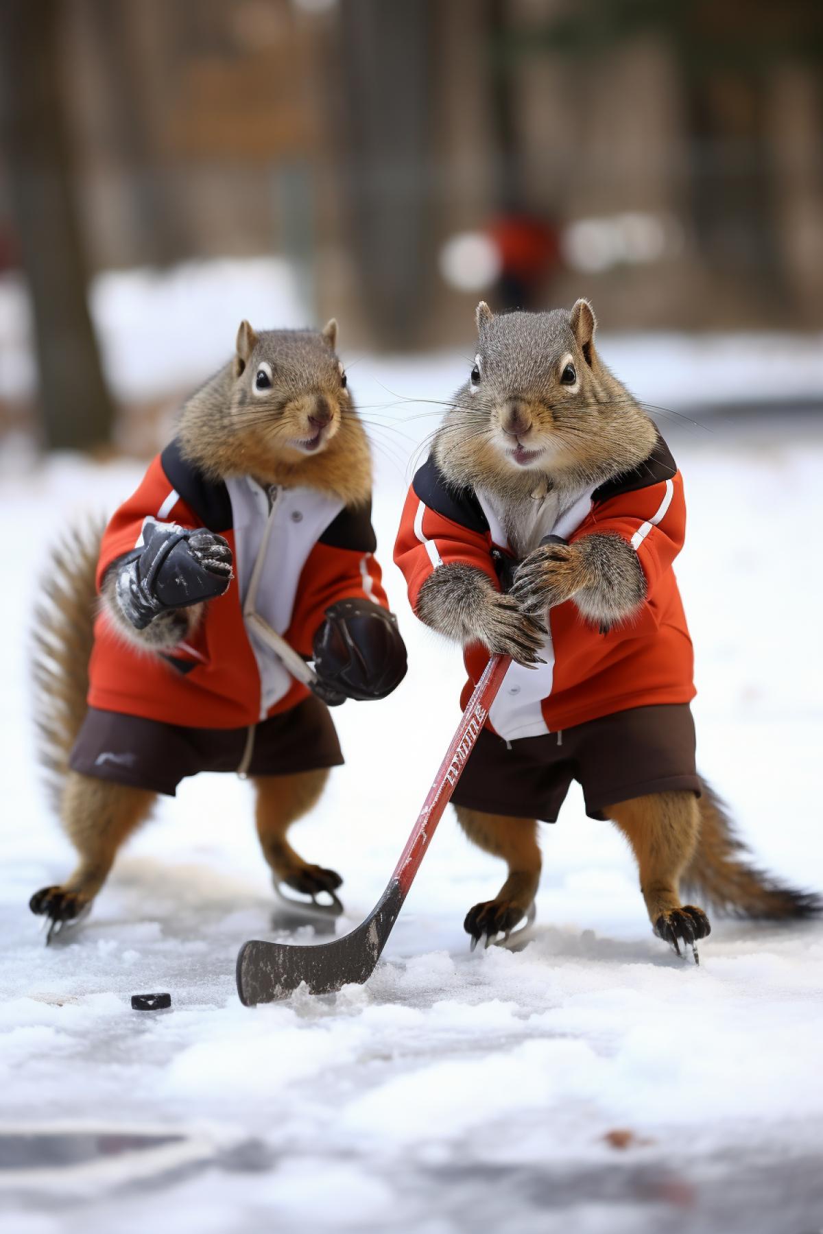 Squirrels playing hockey