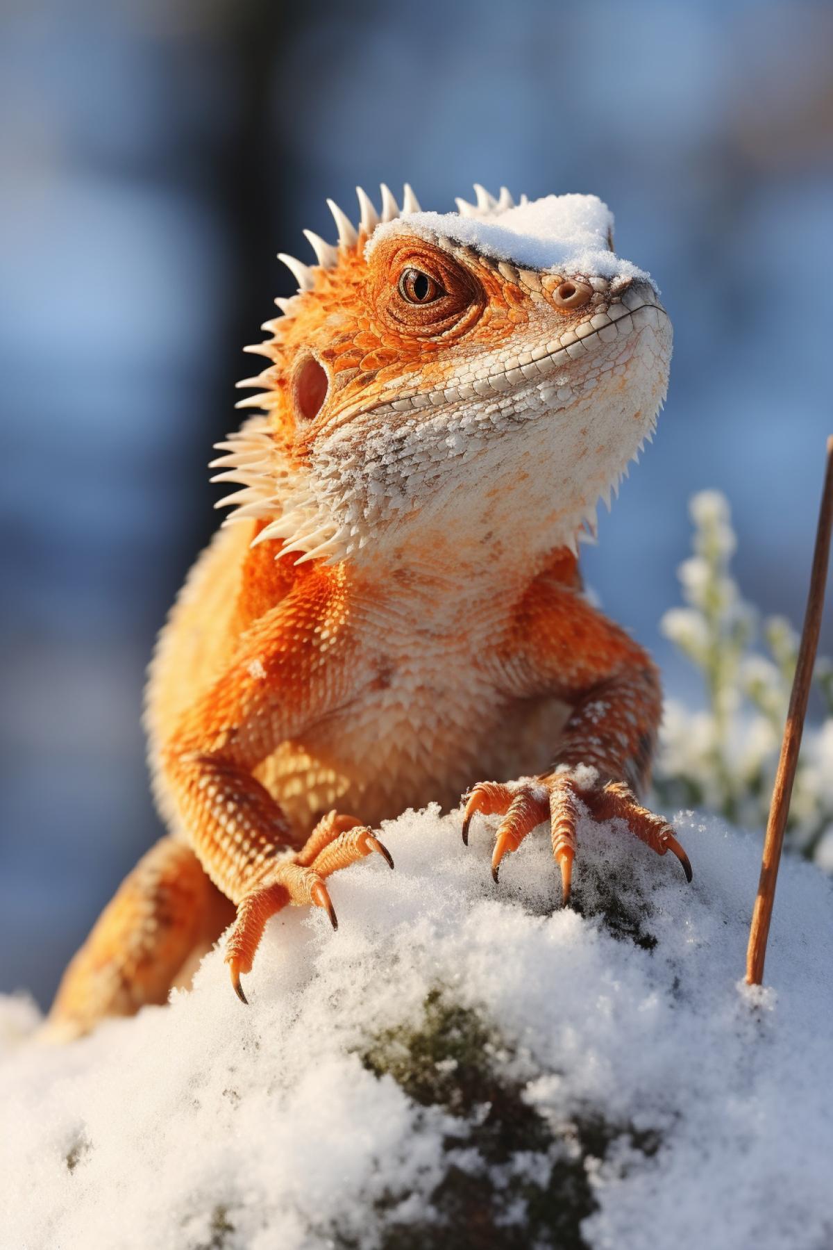 Fur lizard in winter forest