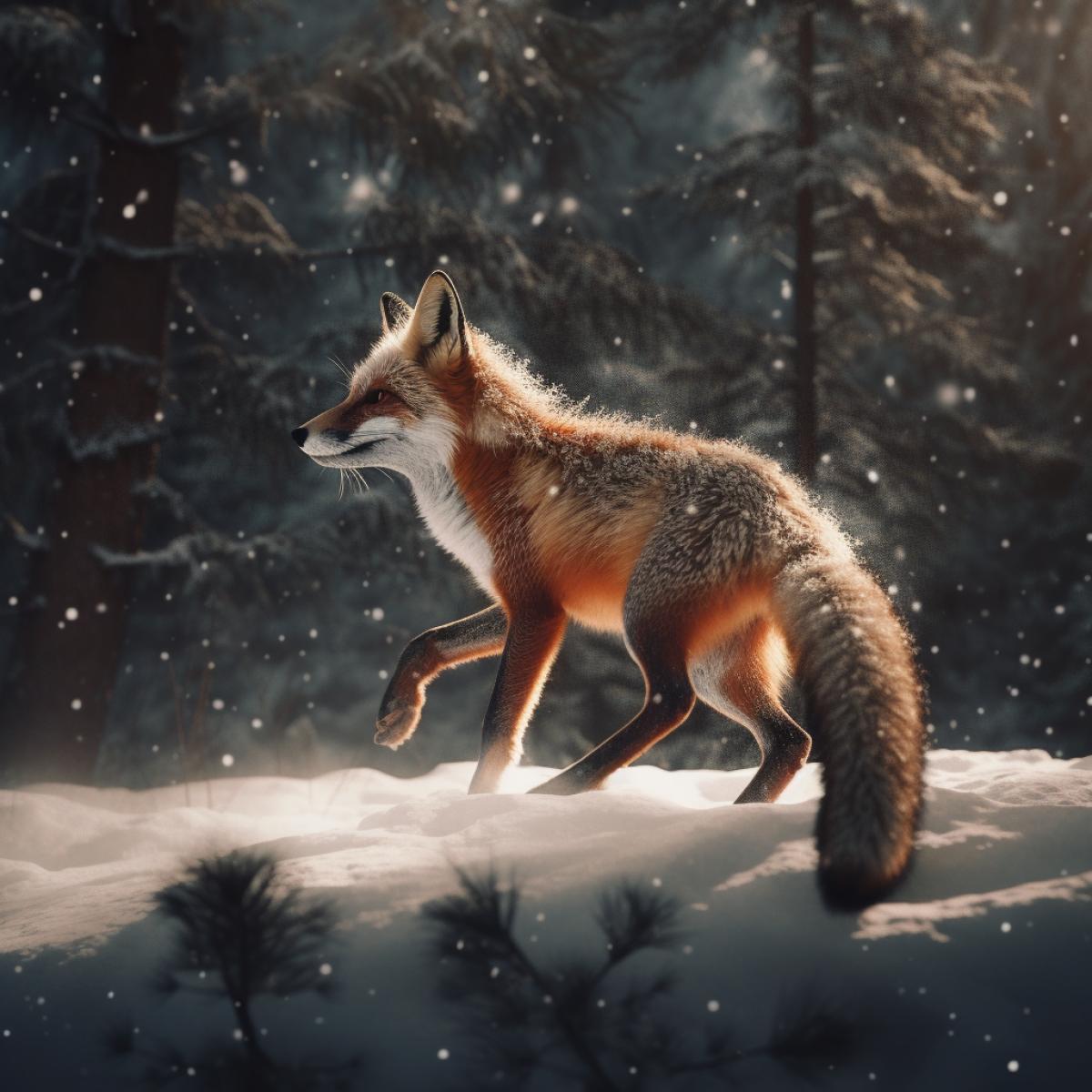 Winter, forest, sparkling snow, a fox landing with its nose into deep snow to catch a mouse, parabolic jump down, cinematic, dramatic, hyperdetailed, photorealistic, professional photo