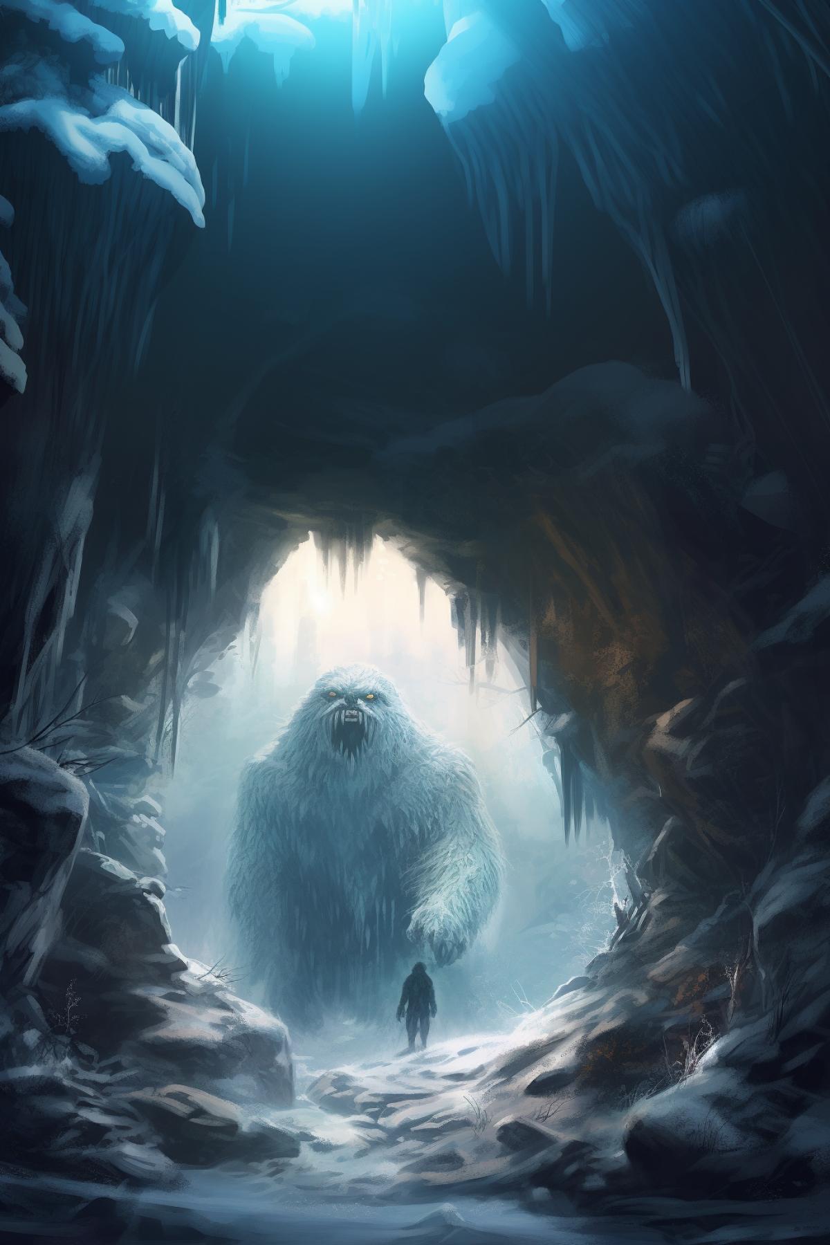 yeti, winter forest, cave, radiance,