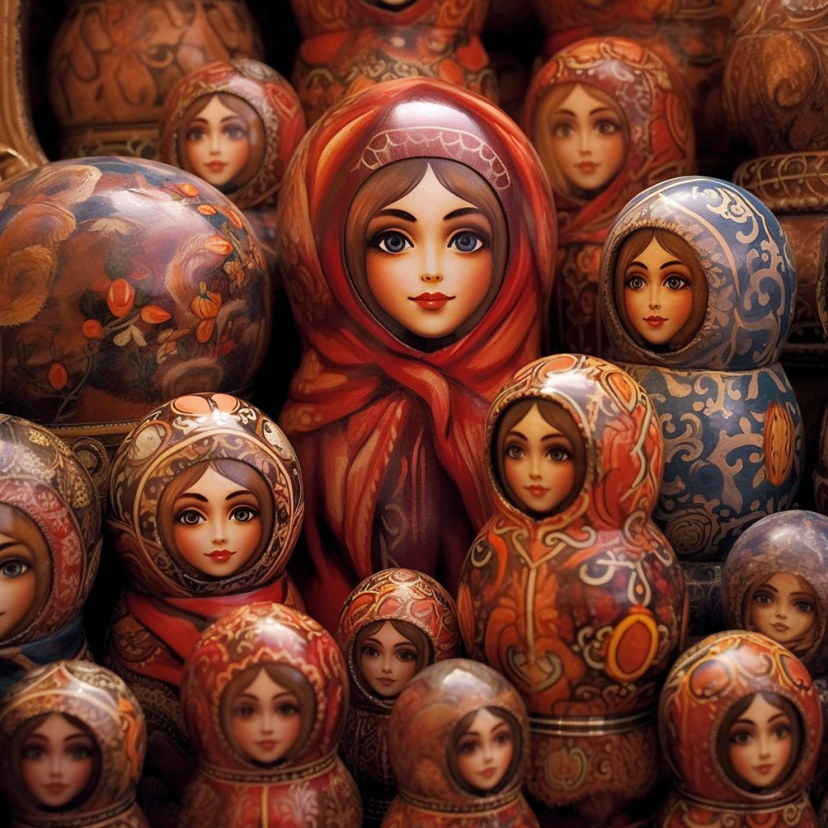 matryoshka dolls on Red Square, Moscow, Nested Doll Artistry, Rich Earth Tones, Traditional Russian Folklore Motifs, Russia, octane rendering, photorealistic, highly detailed, riotous atmosphere, Striking Handpainted Details, Intricate Symbolism, Cultural Heritage, Russian Artistry, Narrative Nesting Elegance
