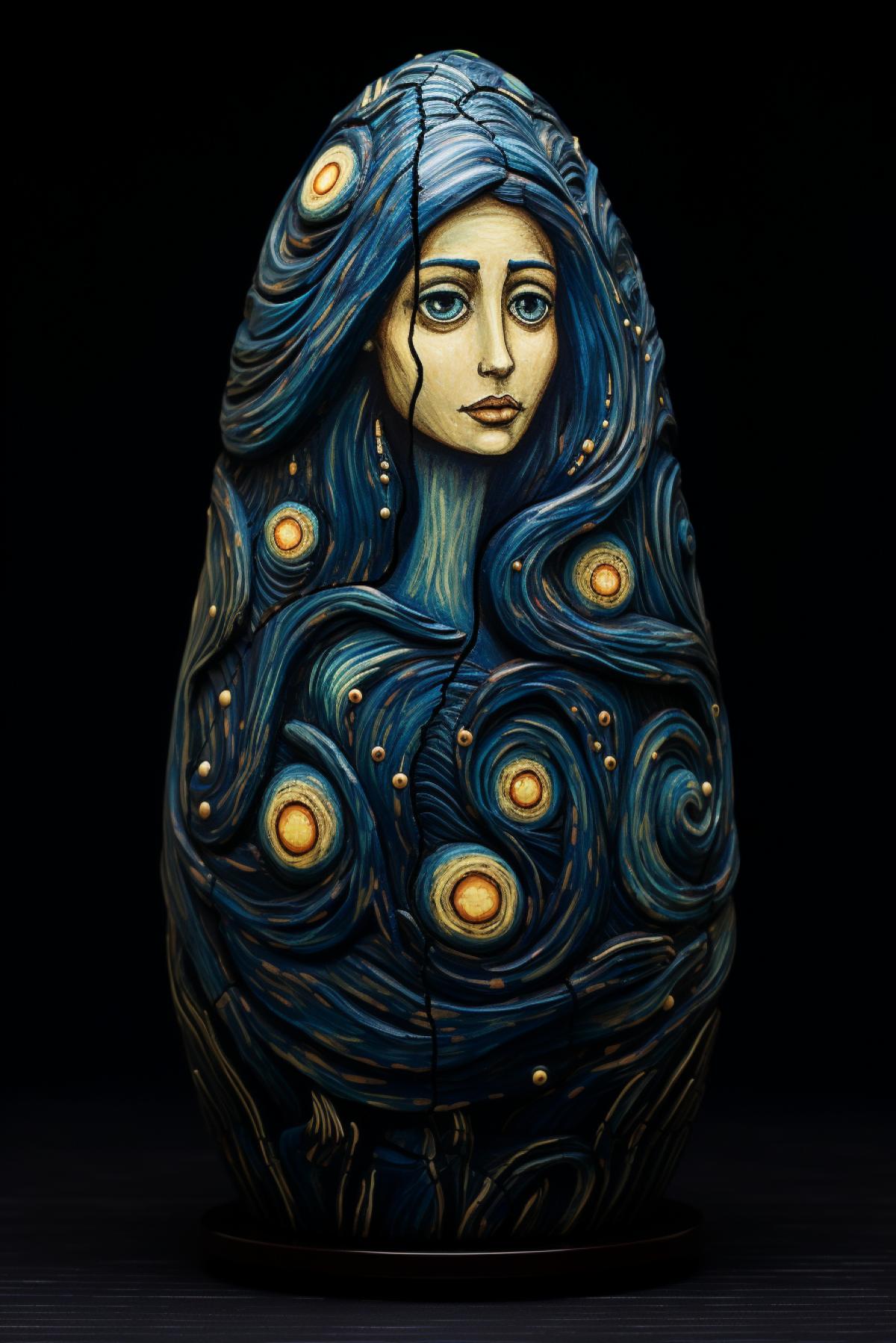 In the style of Giger. matryoshka, in the style of Van Gogh