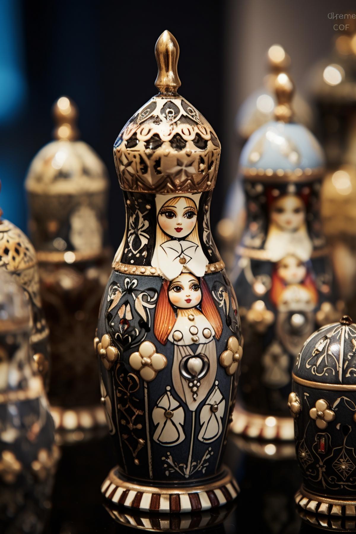 Matryoshka dolls in the form of baroque chess pieces