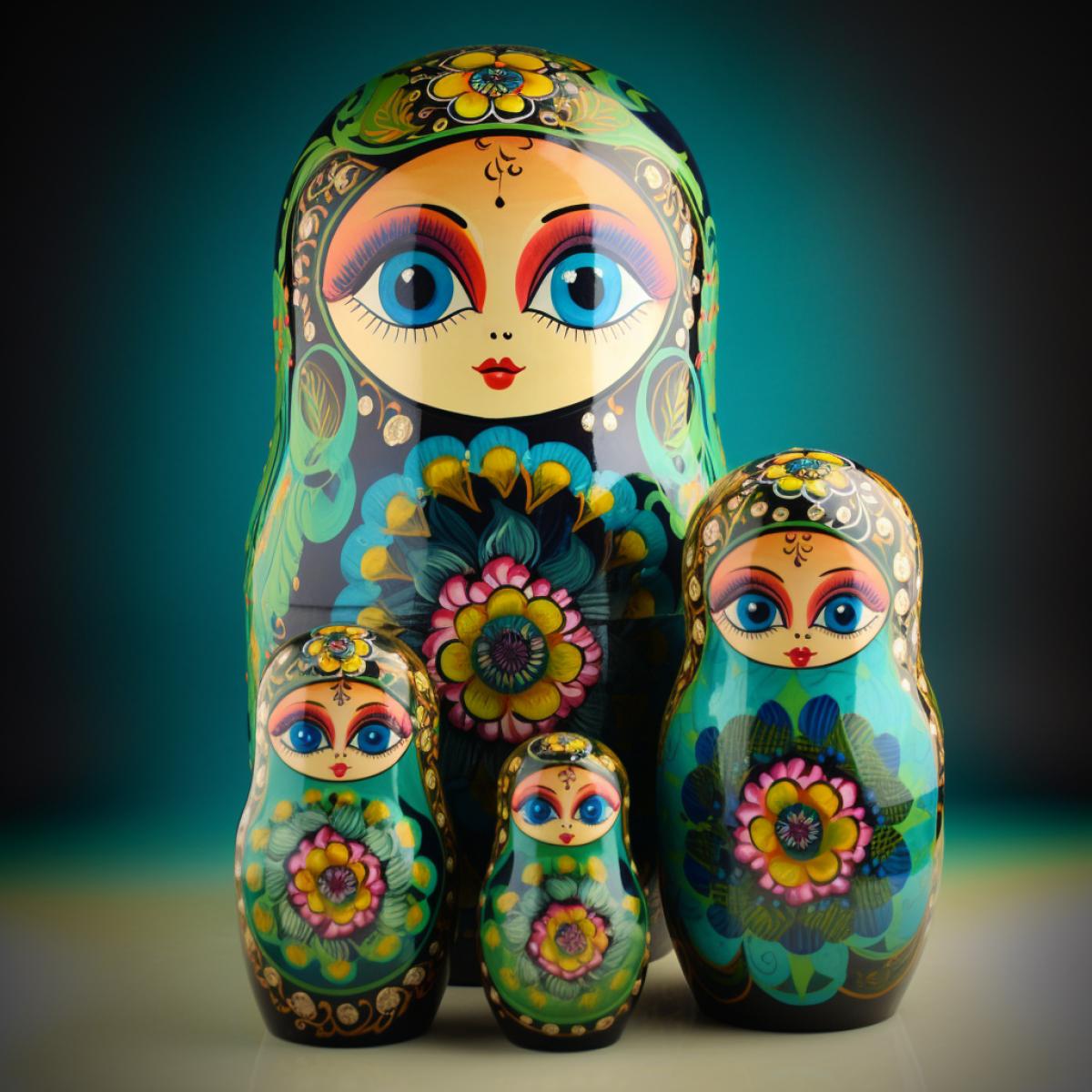 beautiful matryoshka doll, parallel dimension, rich colors, acidic colors