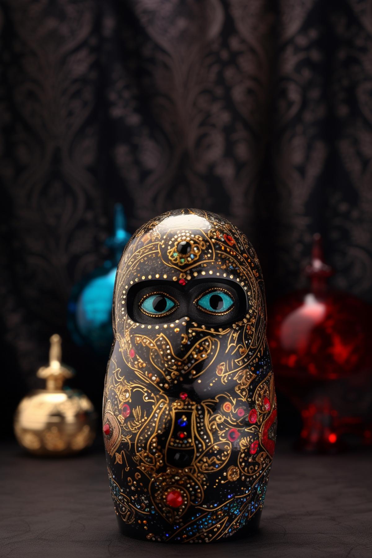 ninja matryoshka. , sparkles, bright rich colors, gothic style