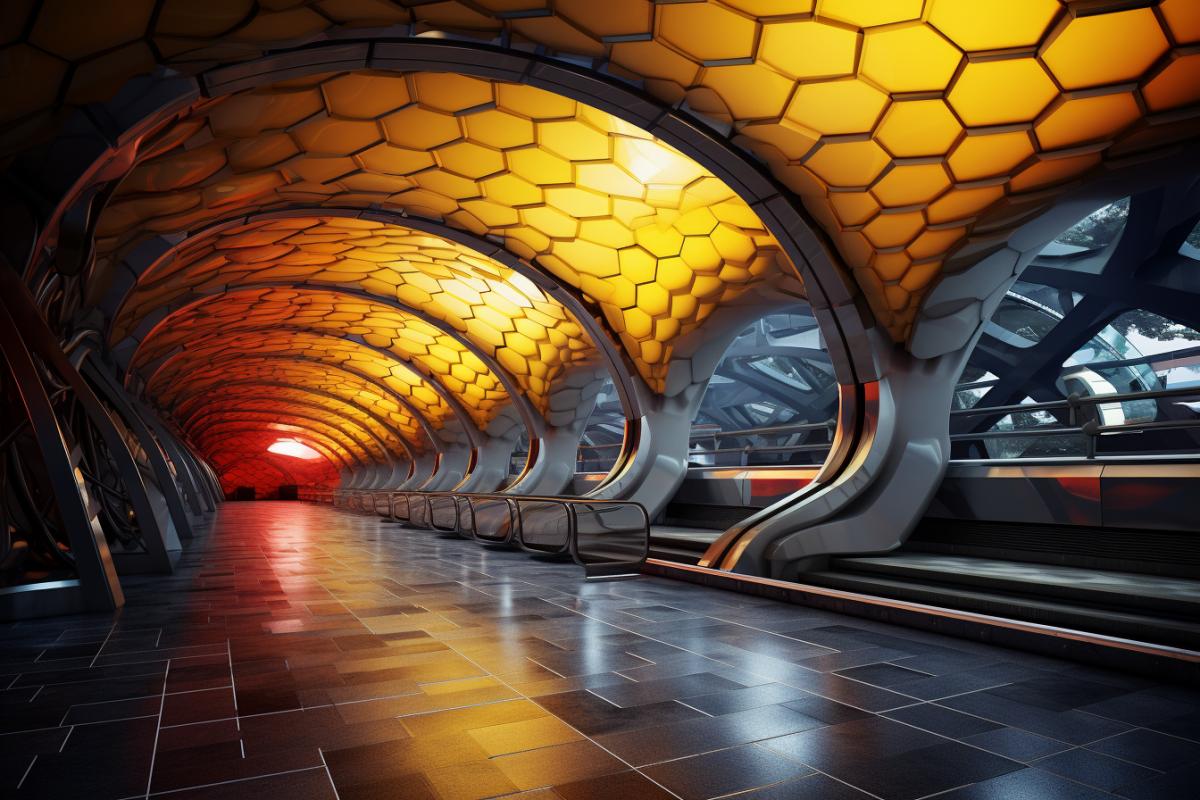 metro station in the style of a beehive high quality photo