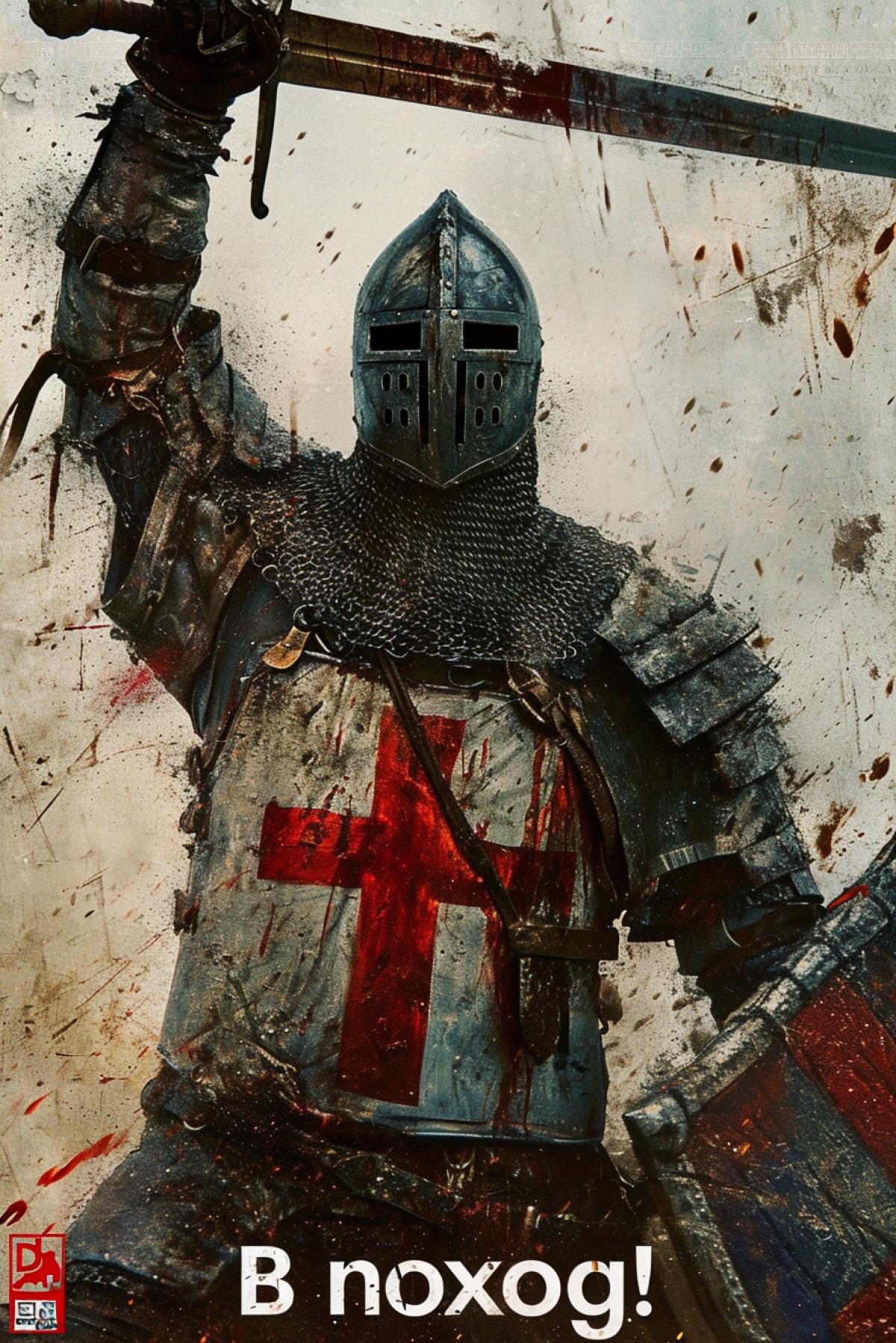 Poster of motion picture about medieval crusade knights title in medieval font \"B noxog!\"