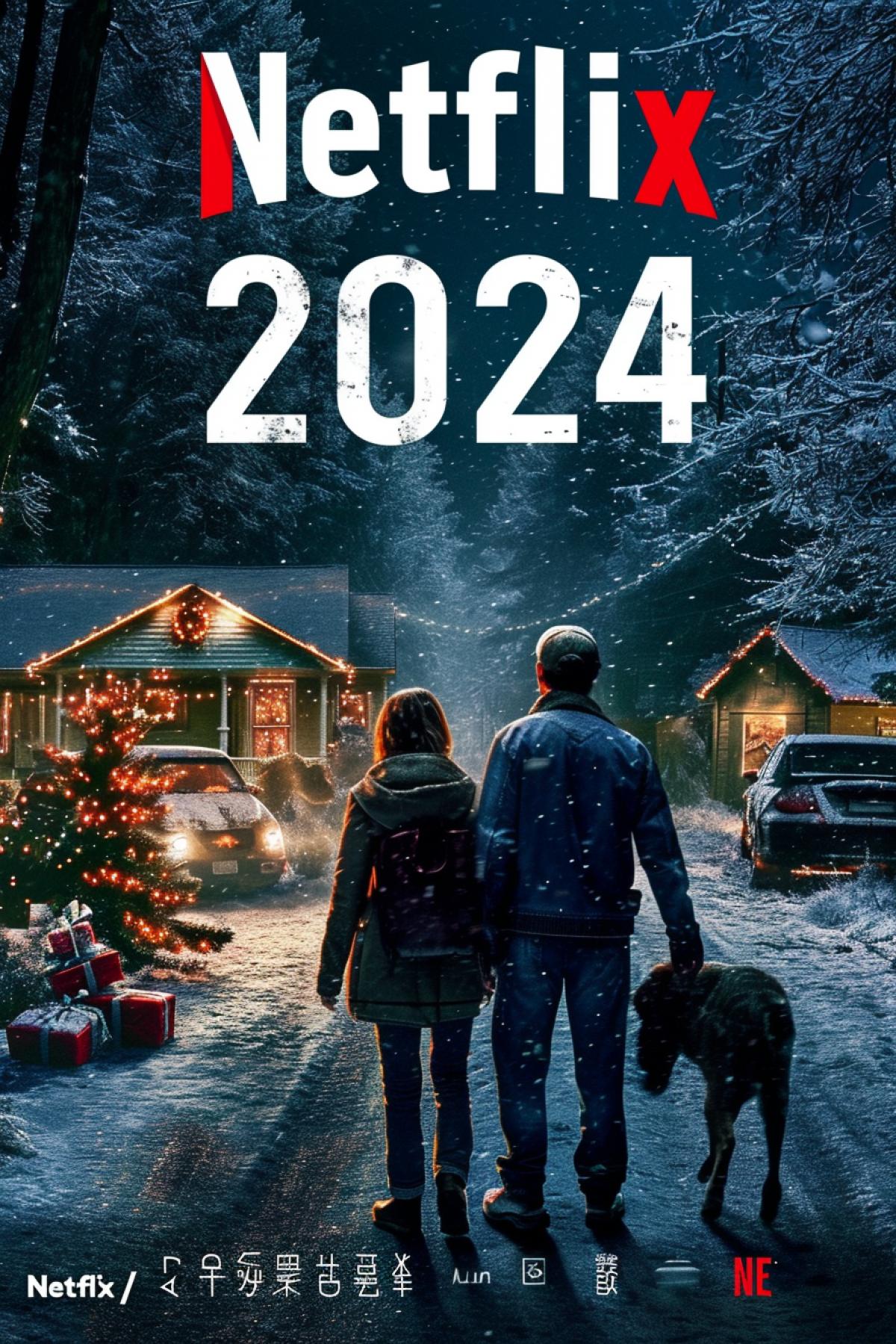 Poster for a very scary horror movie, apocalypse, Christmas from Netflix \"Netflix\". Title \"2024\"