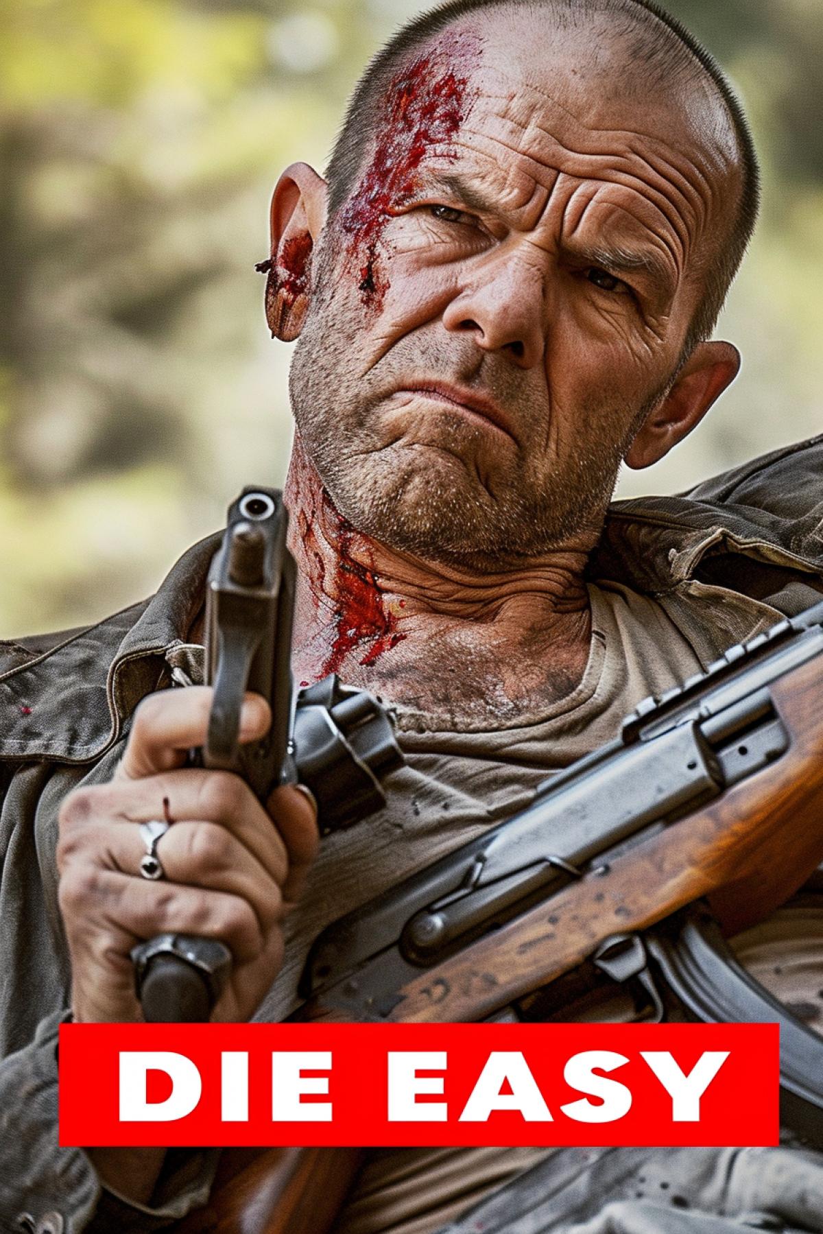 Poster of action dynamic movie with ed dying Bruce Willis title \"DIE EASY\"