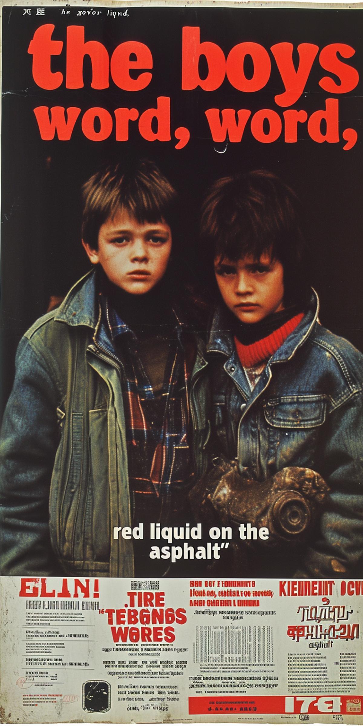 Poster for the series \"the boys word, red liquid on the asphalt\", gang, Russia, 1980
