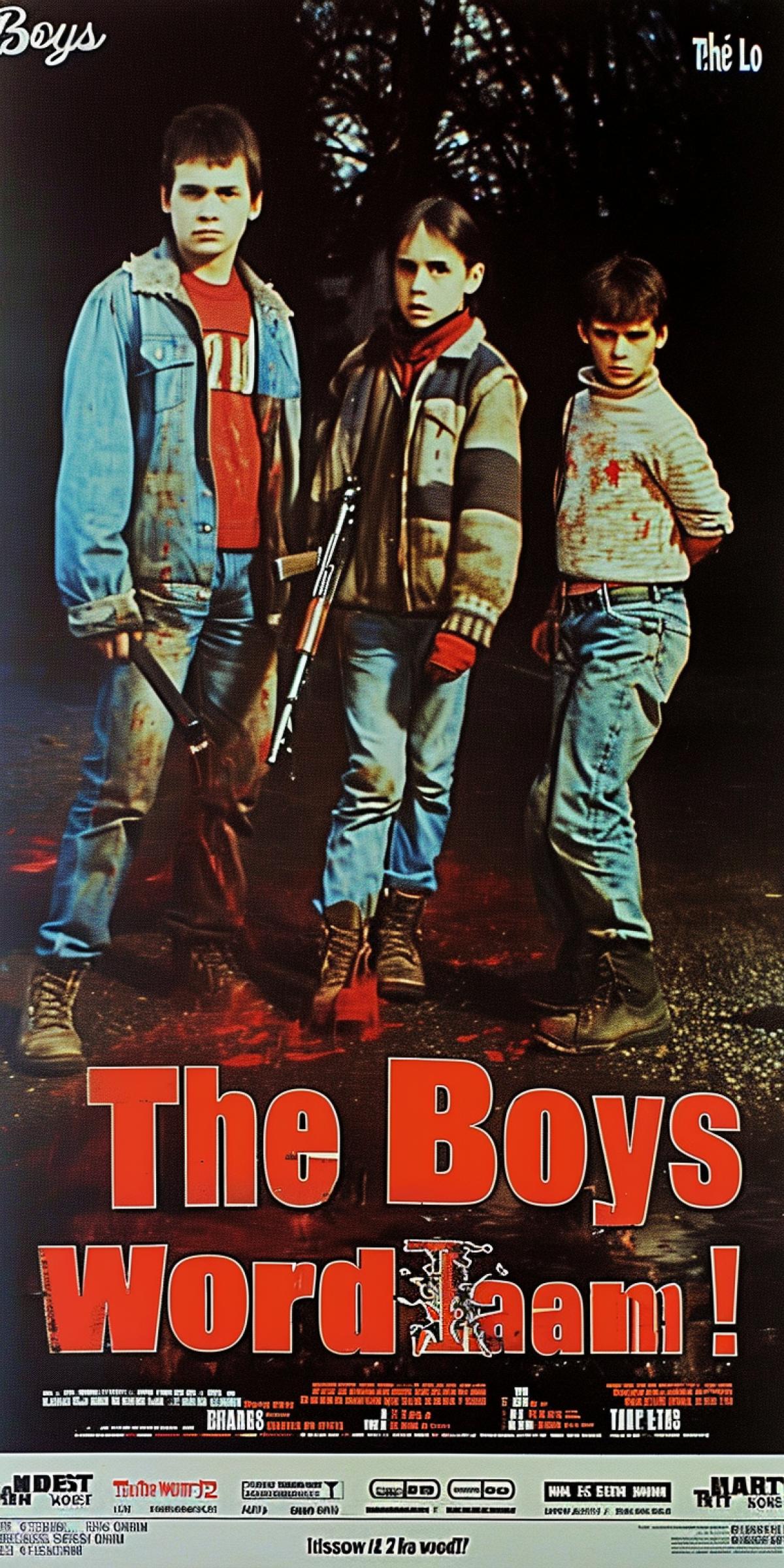 Poster for the film \"The Boys Word\", red liquid on the asphalt, gang, Russia, 1980