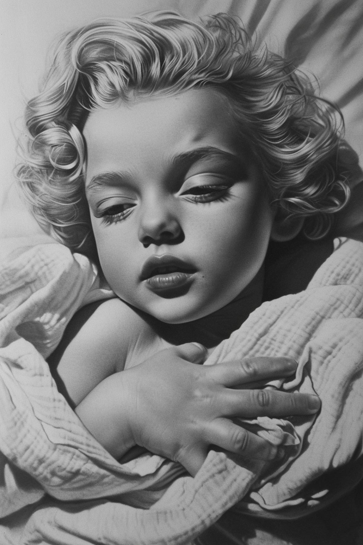 Marilyn Monroe as a baby , realistic image, lots of detail