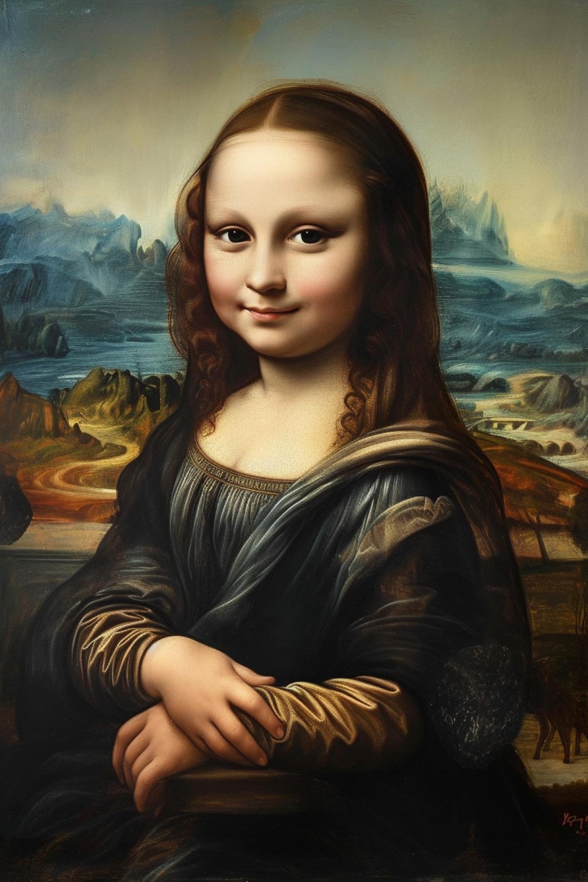 toddler Mona Lisa, cute, by Leonardo da Vinci