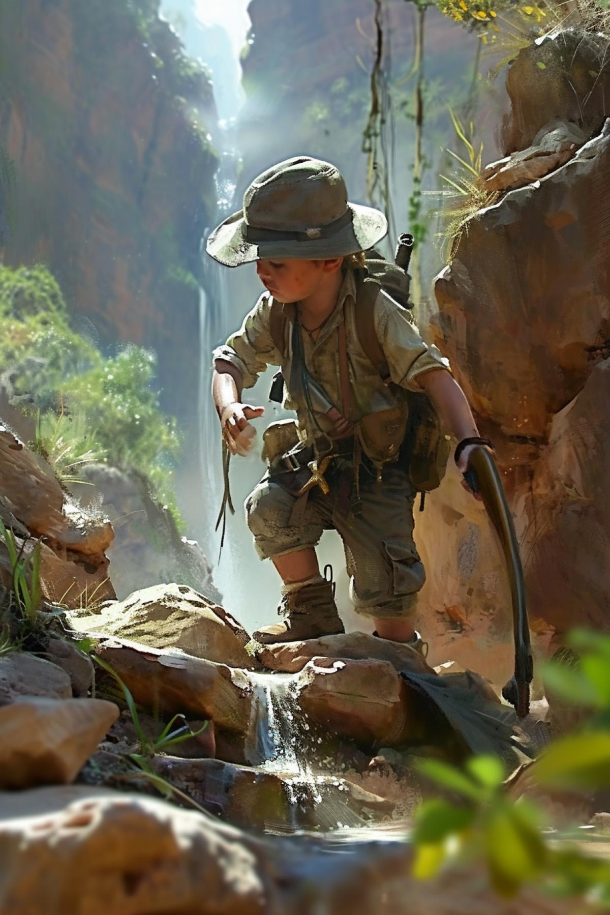 toddler Indiana Jones, cute, photorealistic