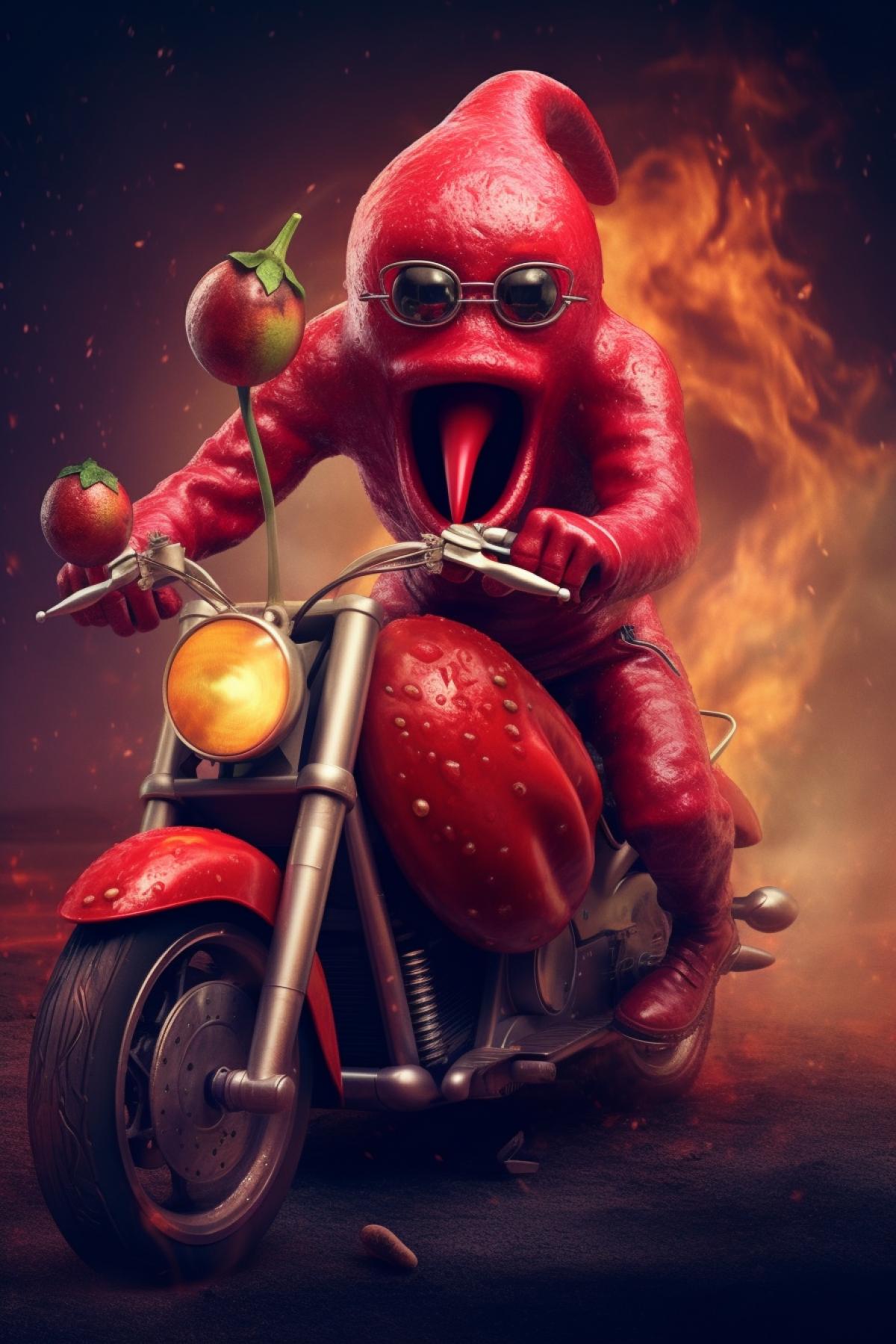 A revived pepper rides a motorcycle🏍🌶