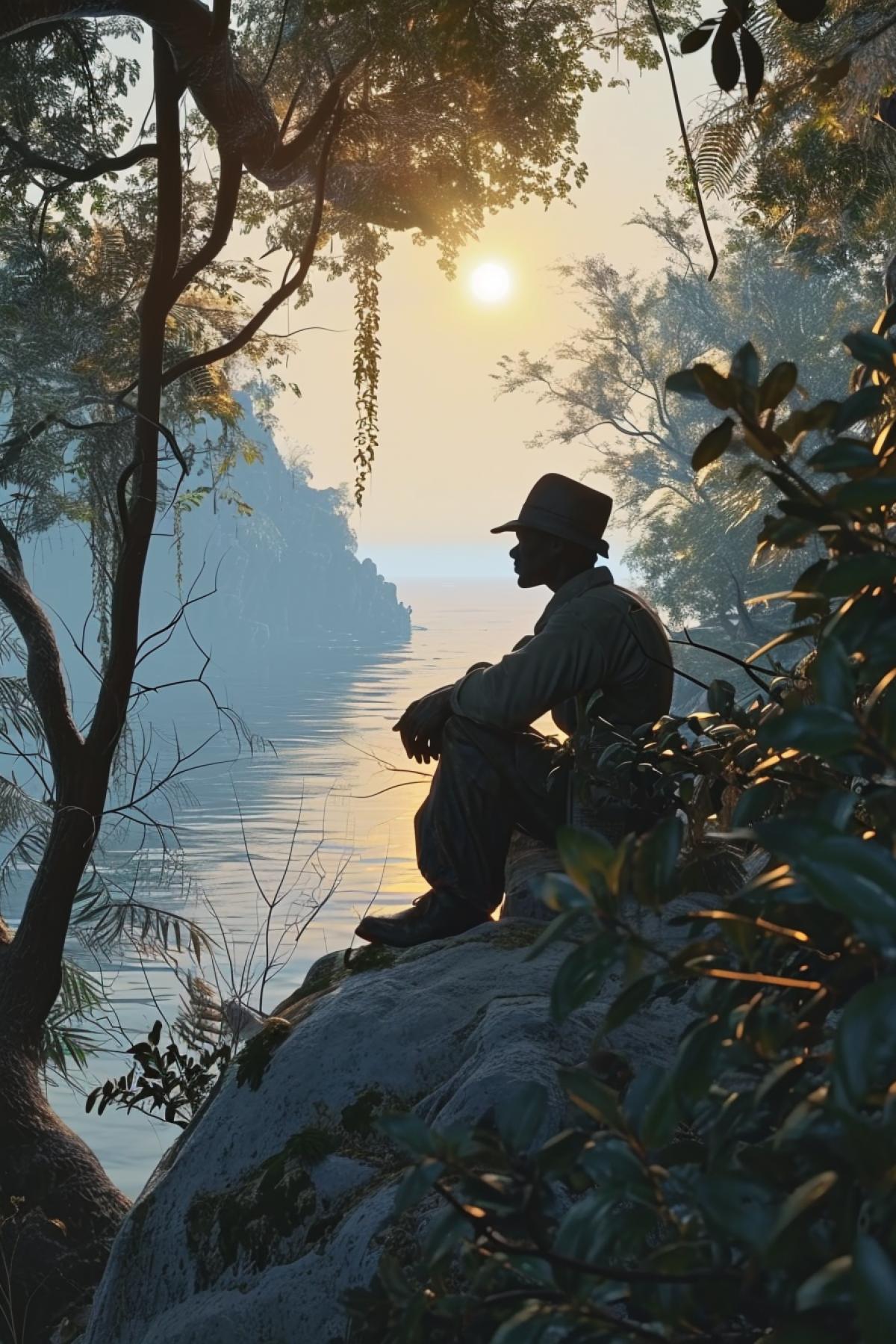 Robinson Crusoe on a desert island, professional photography, atmosphere of despair