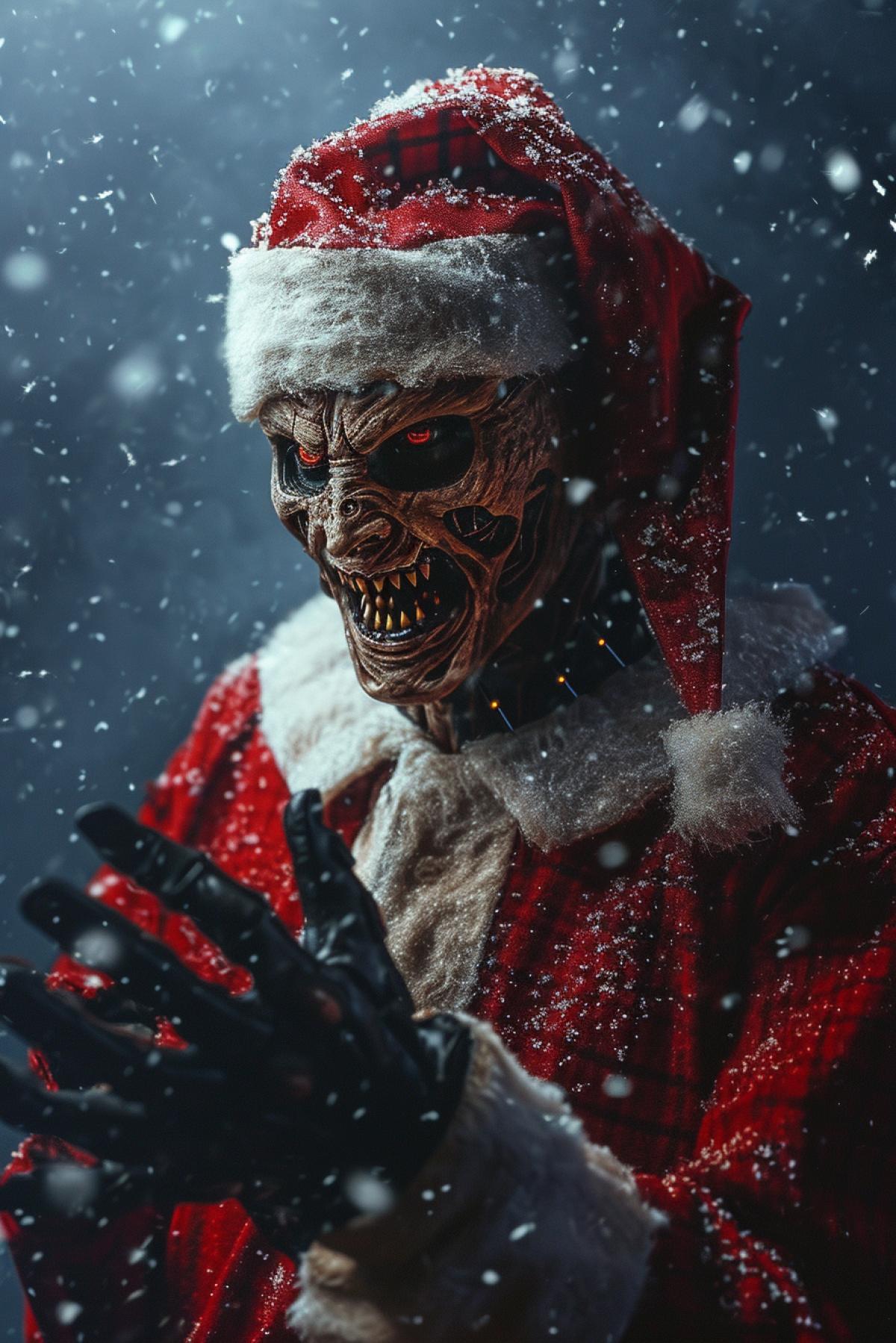Freddy Kruger in Santa clothes, Christmas party, photorealistic