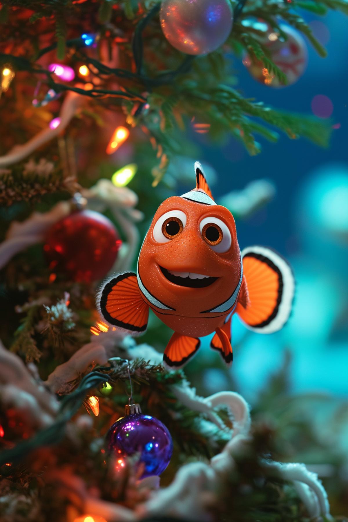 Cartoon Nemo round dance around the Christmas tree