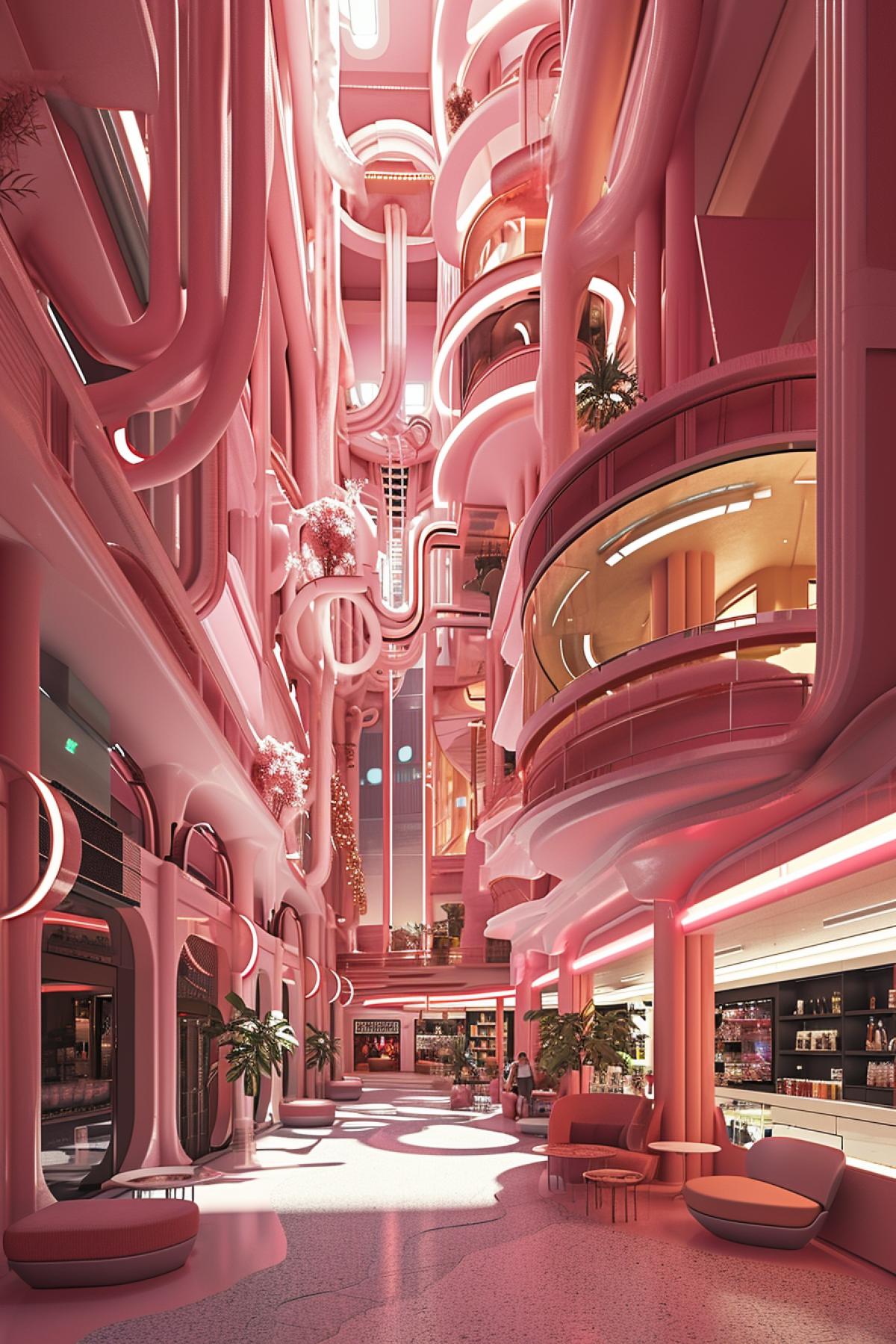 Creative shopping center, in the style of the TV series squid game