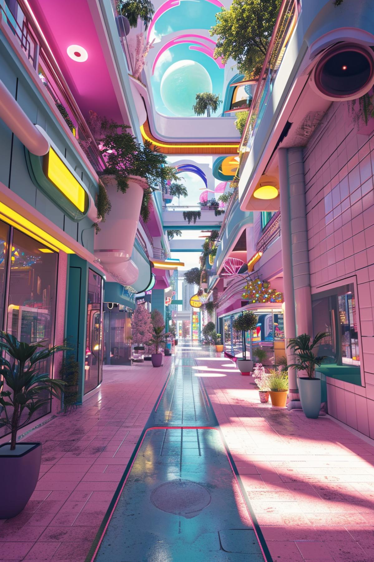 Creative shopping center, in the style of the TV series squid game
