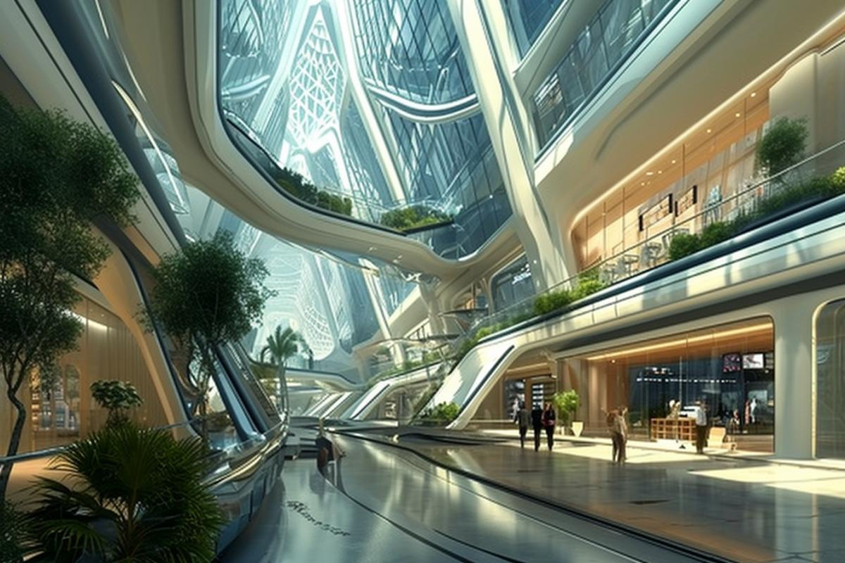 Shopping center of the future, unusual, realistic
