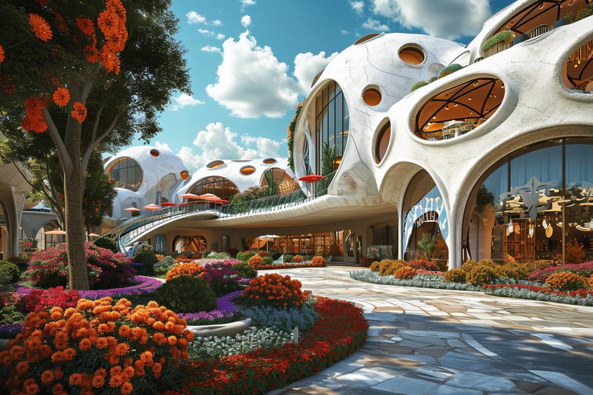 Creative concept of a shopping center in the style of Salvador Dali, realistic photo