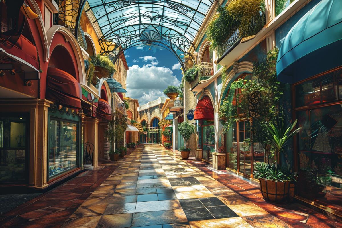 Creative concept of a shopping center in the style of Salvador Dali, realistic photo