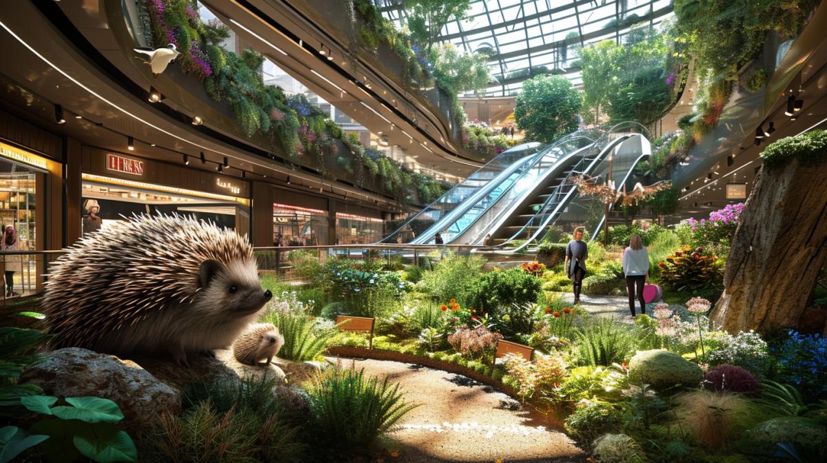 hedgehog design concept for the largest shopping center, huge chubby hedgehog