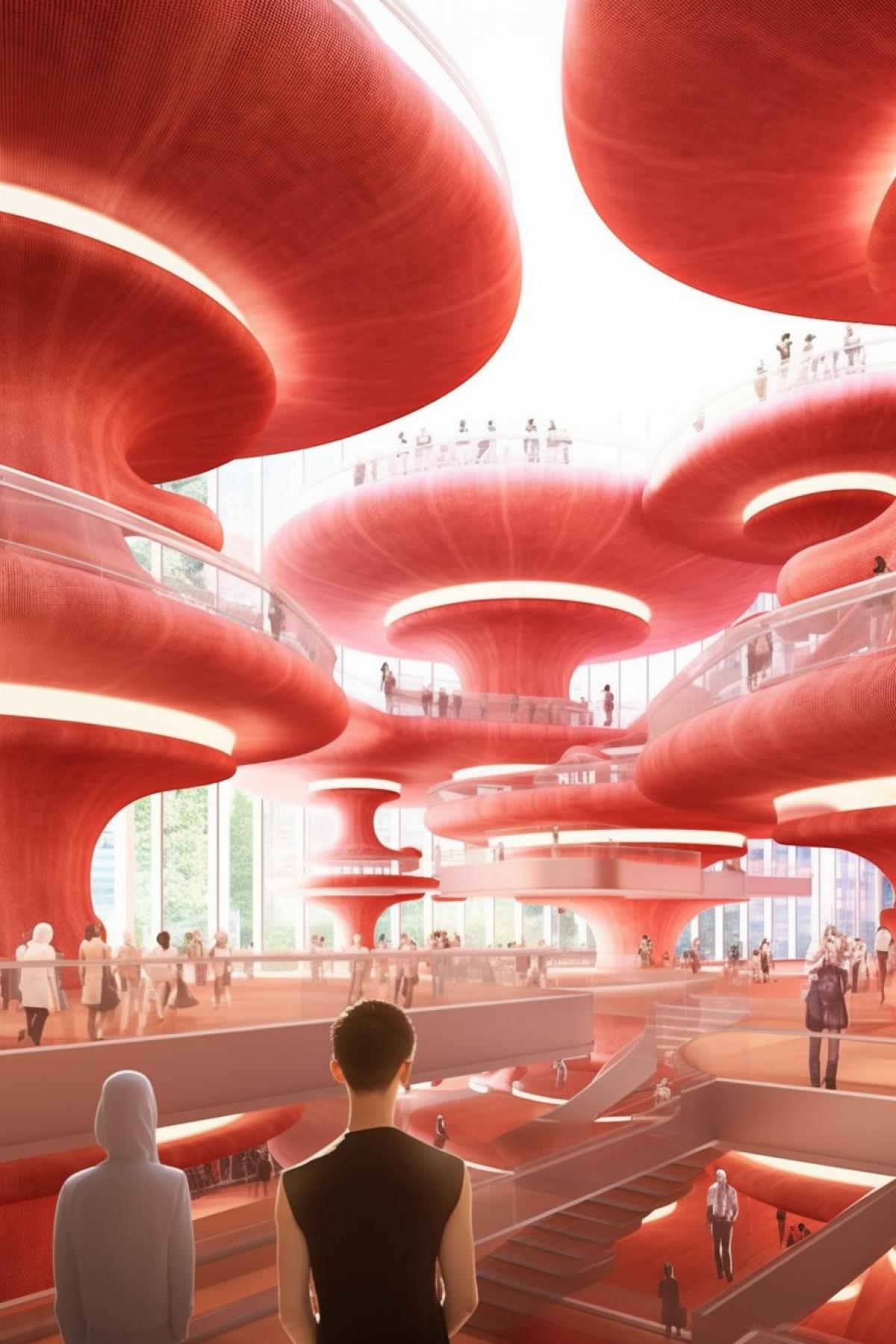 Mushroom shopping center, a shopping center in the shape of mushrooms. People are shocked.