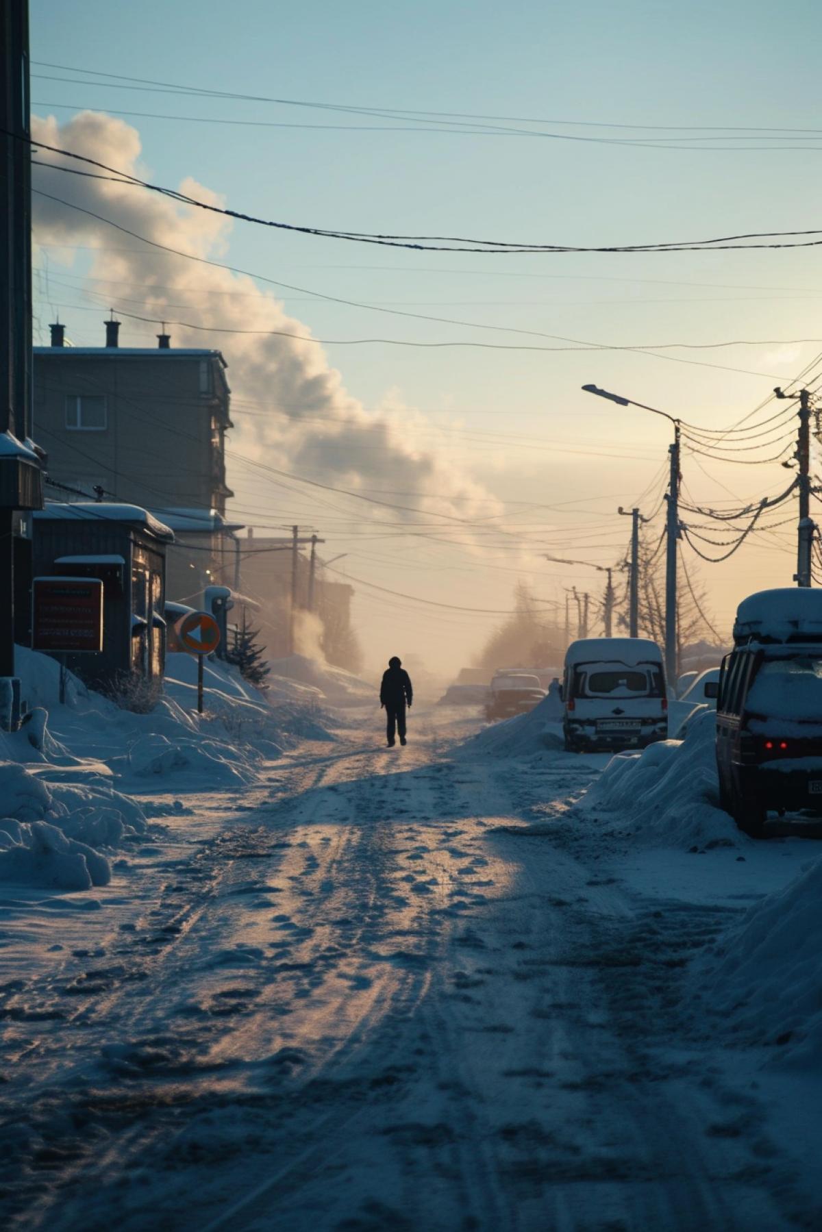 Streets of frosty Yakutia in the style of the GTA game
