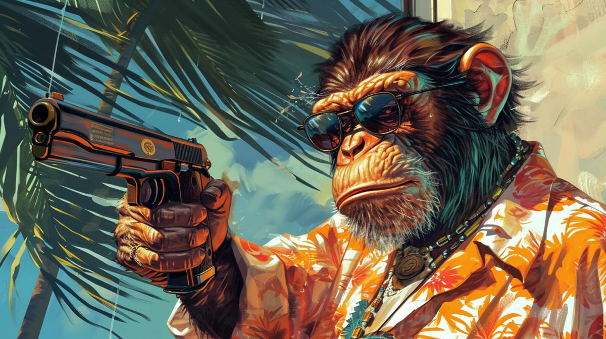 Wallpaper GTA Vice City, hip-hop style, monkey white shirt and with a gun